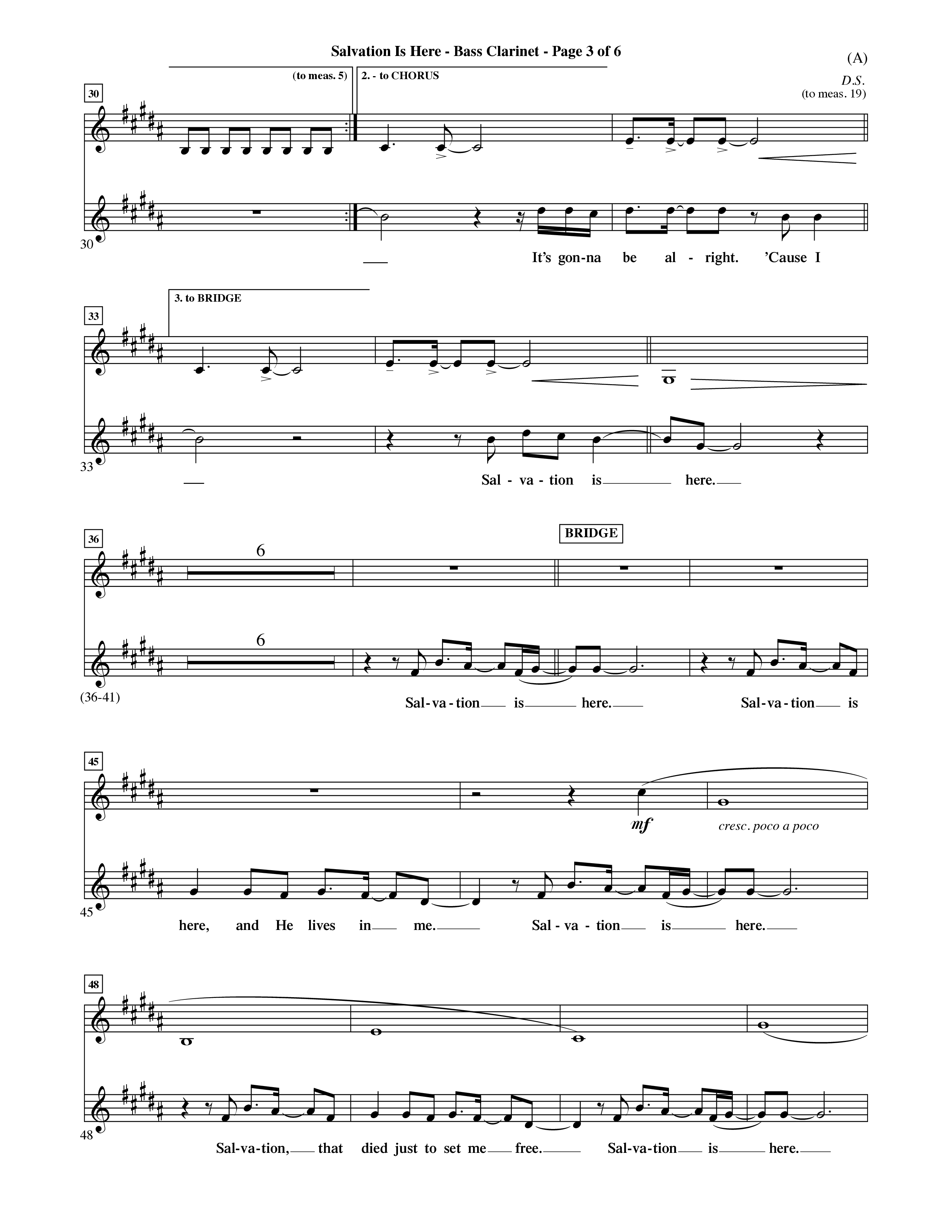 Salvation Is Here (Choral Anthem SATB) Bass Clarinet (Word Music Choral / Arr. Terry Winch)