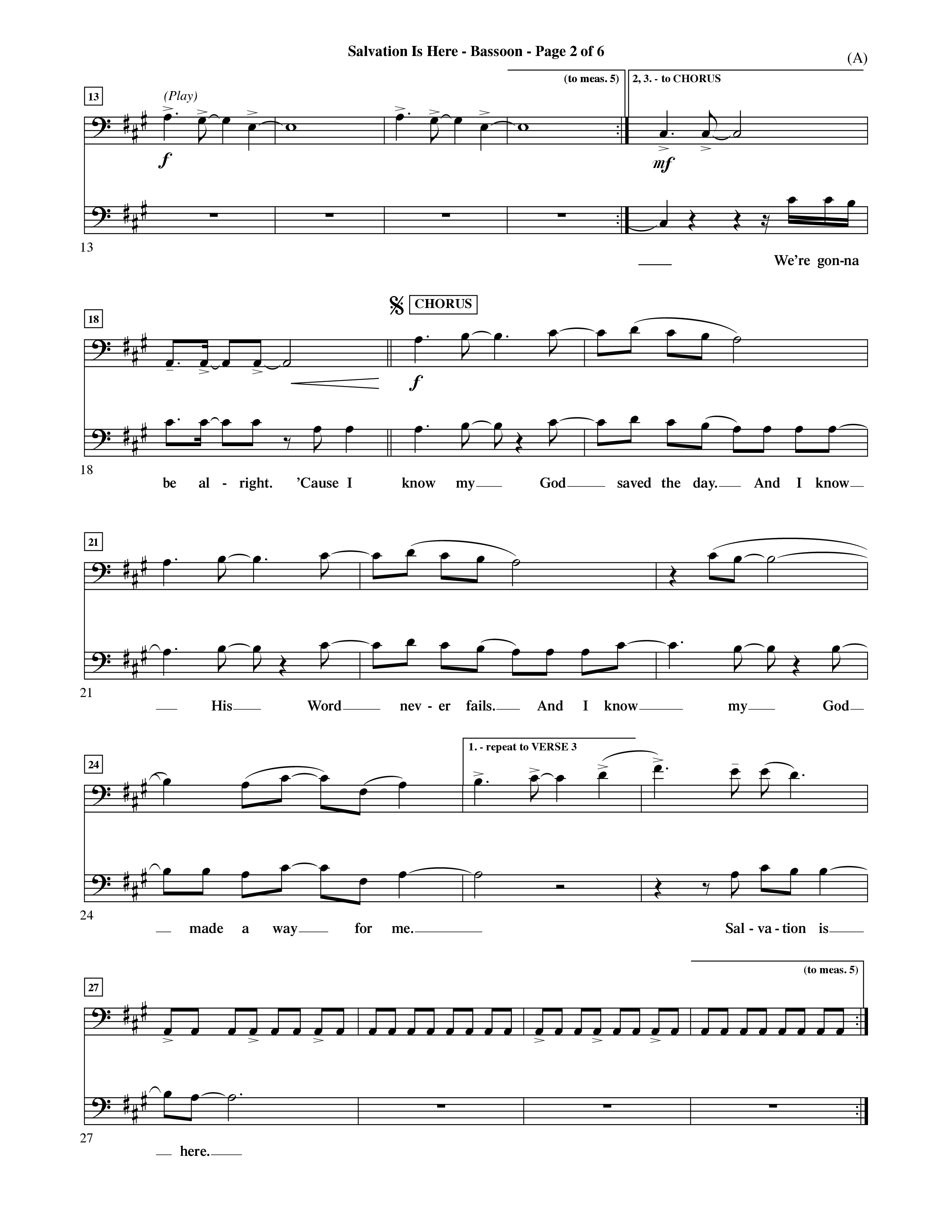 Salvation Is Here (Choral Anthem SATB) Bassoon (Word Music Choral / Arr. Terry Winch)