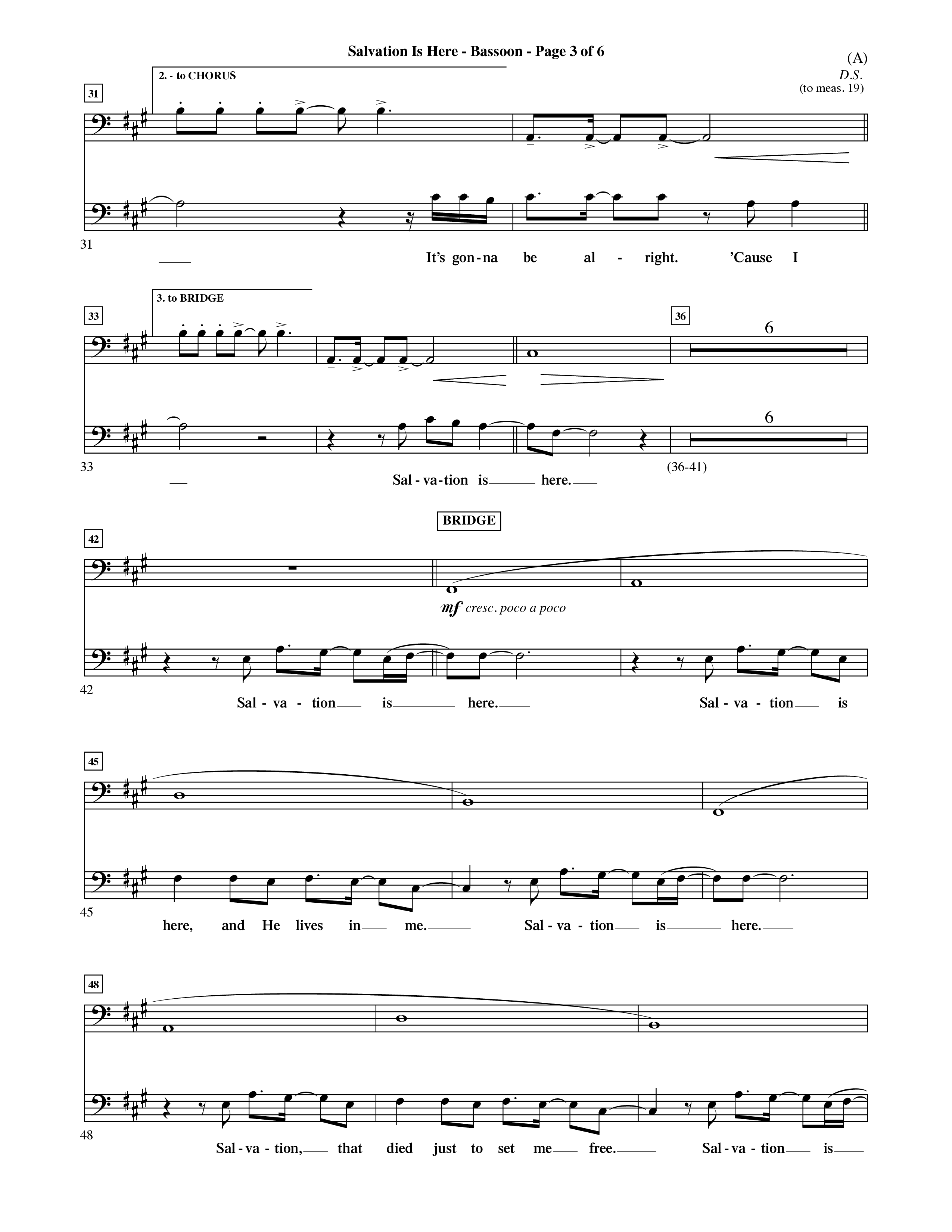Salvation Is Here (Choral Anthem SATB) Bassoon (Word Music Choral / Arr. Terry Winch)