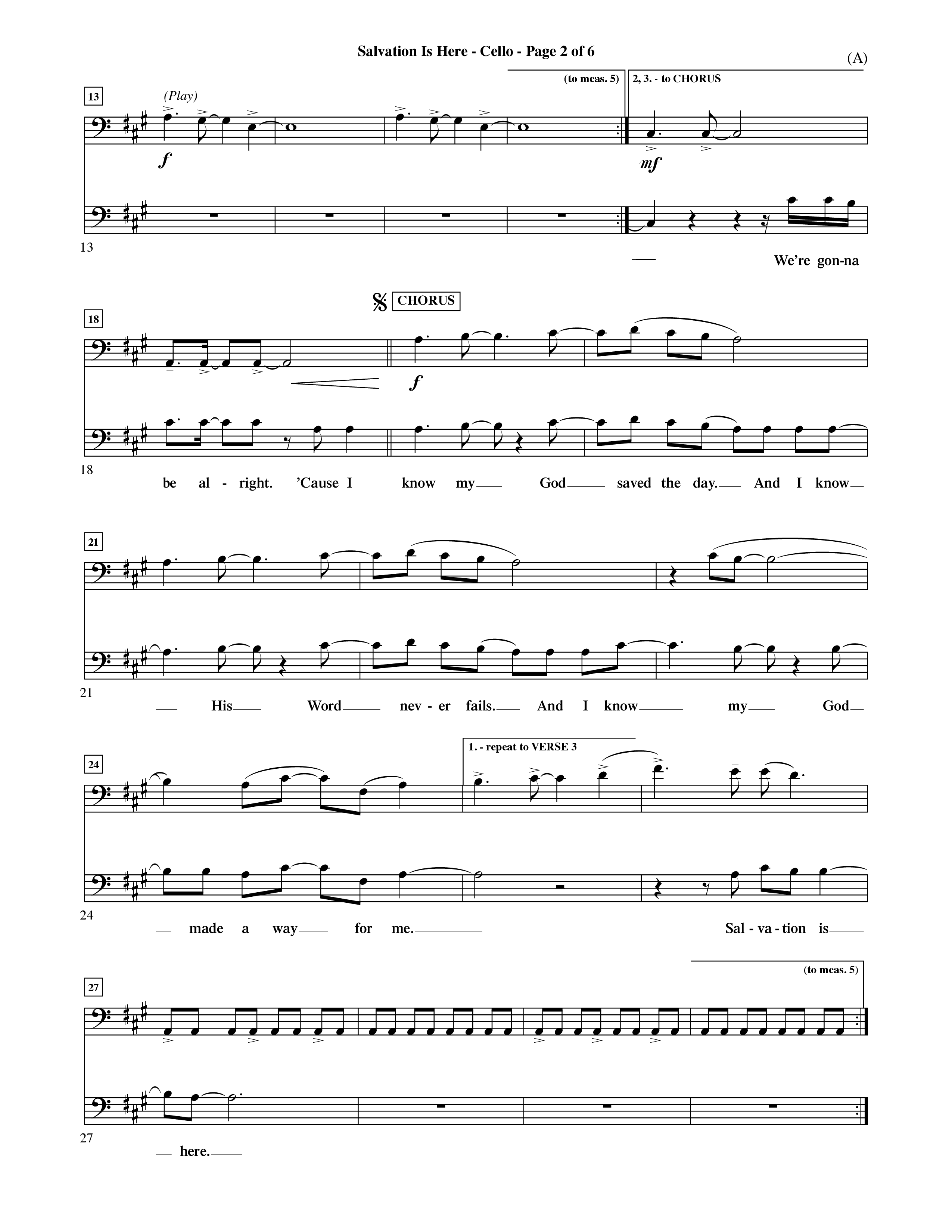 Salvation Is Here (Choral Anthem SATB) Cello (Word Music Choral / Arr. Terry Winch)