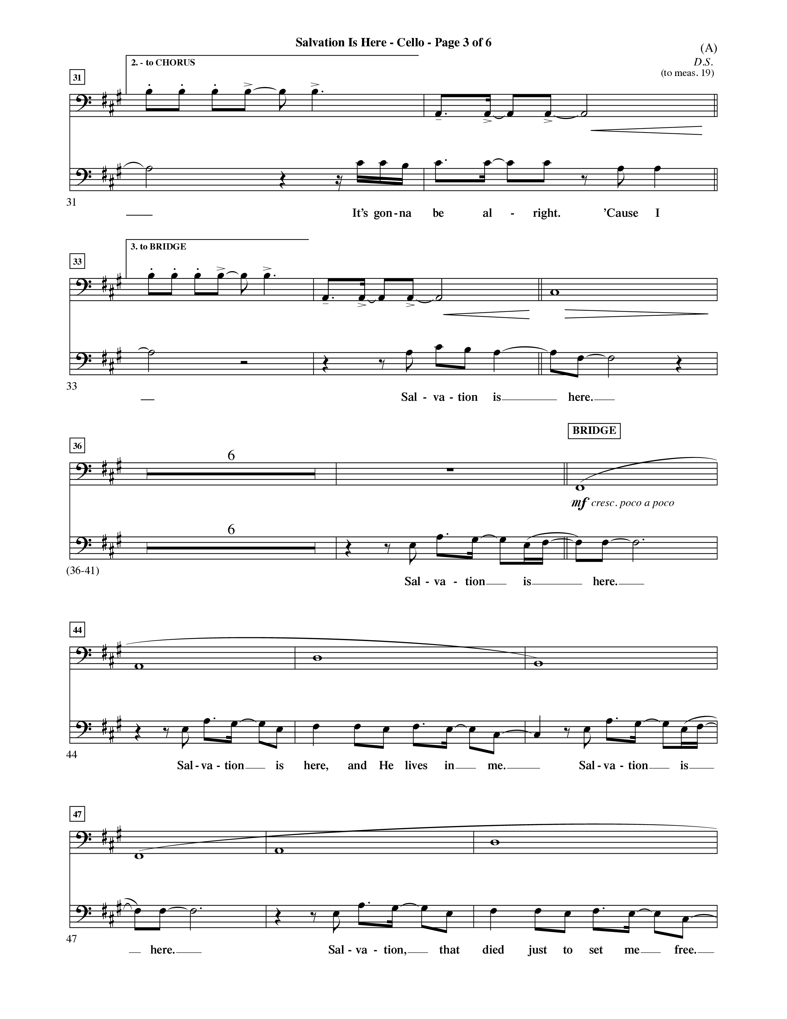 Salvation Is Here (Choral Anthem SATB) Cello (Word Music Choral / Arr. Terry Winch)