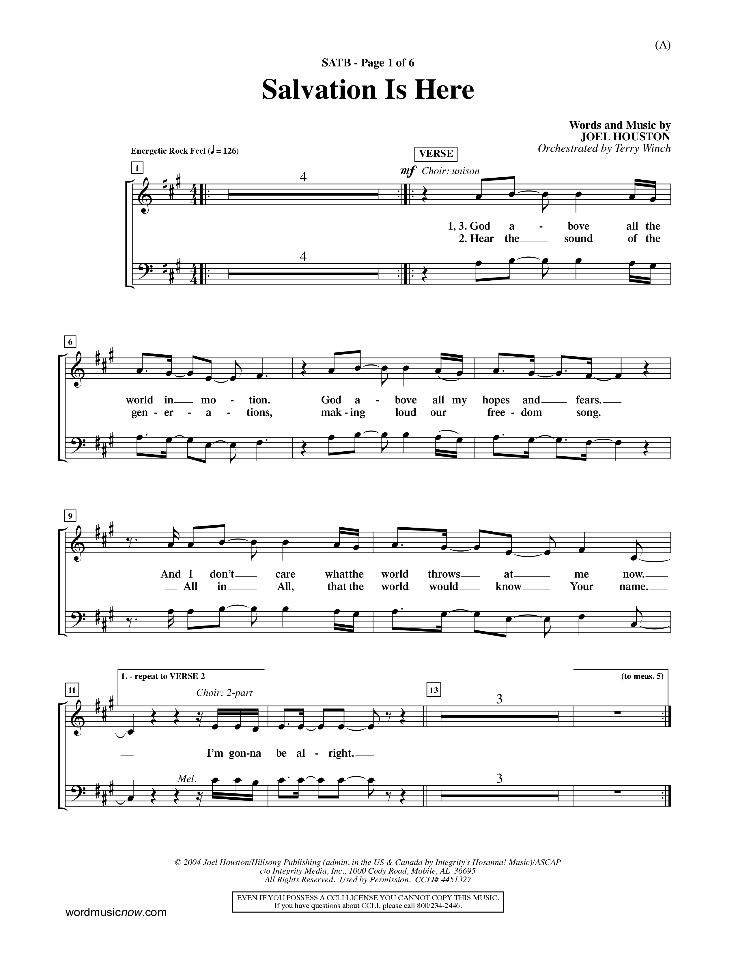Salvation Is Here (Choral Anthem SATB) Choir Sheet (SATB) (Word Music Choral / Arr. Terry Winch)