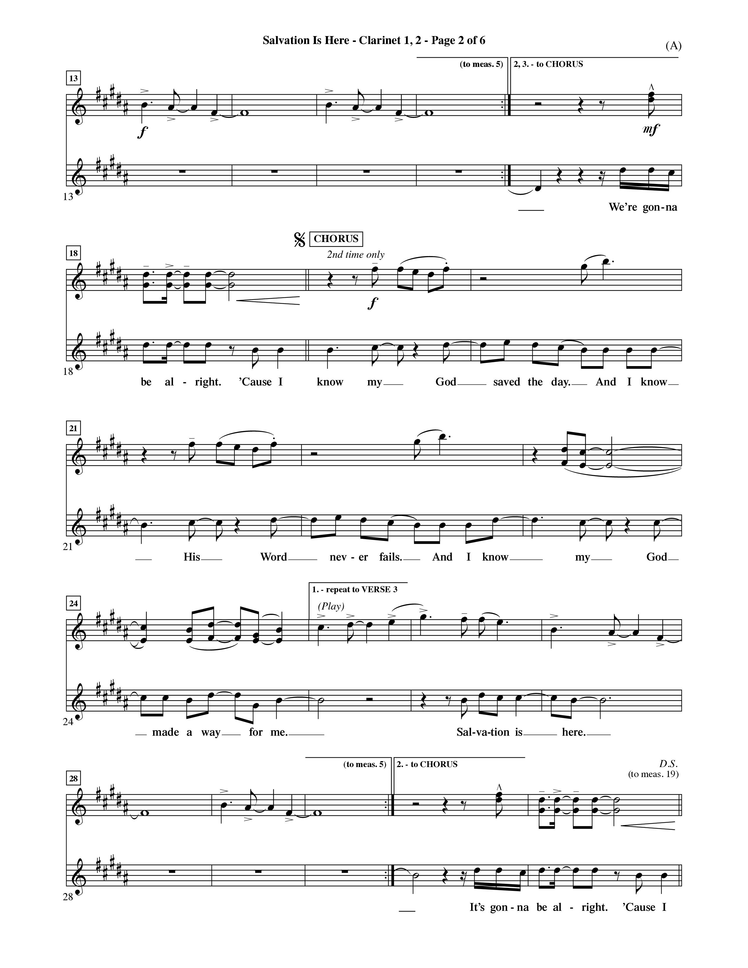 Salvation Is Here (Choral Anthem SATB) Clarinet 1/2 (Word Music Choral / Arr. Terry Winch)