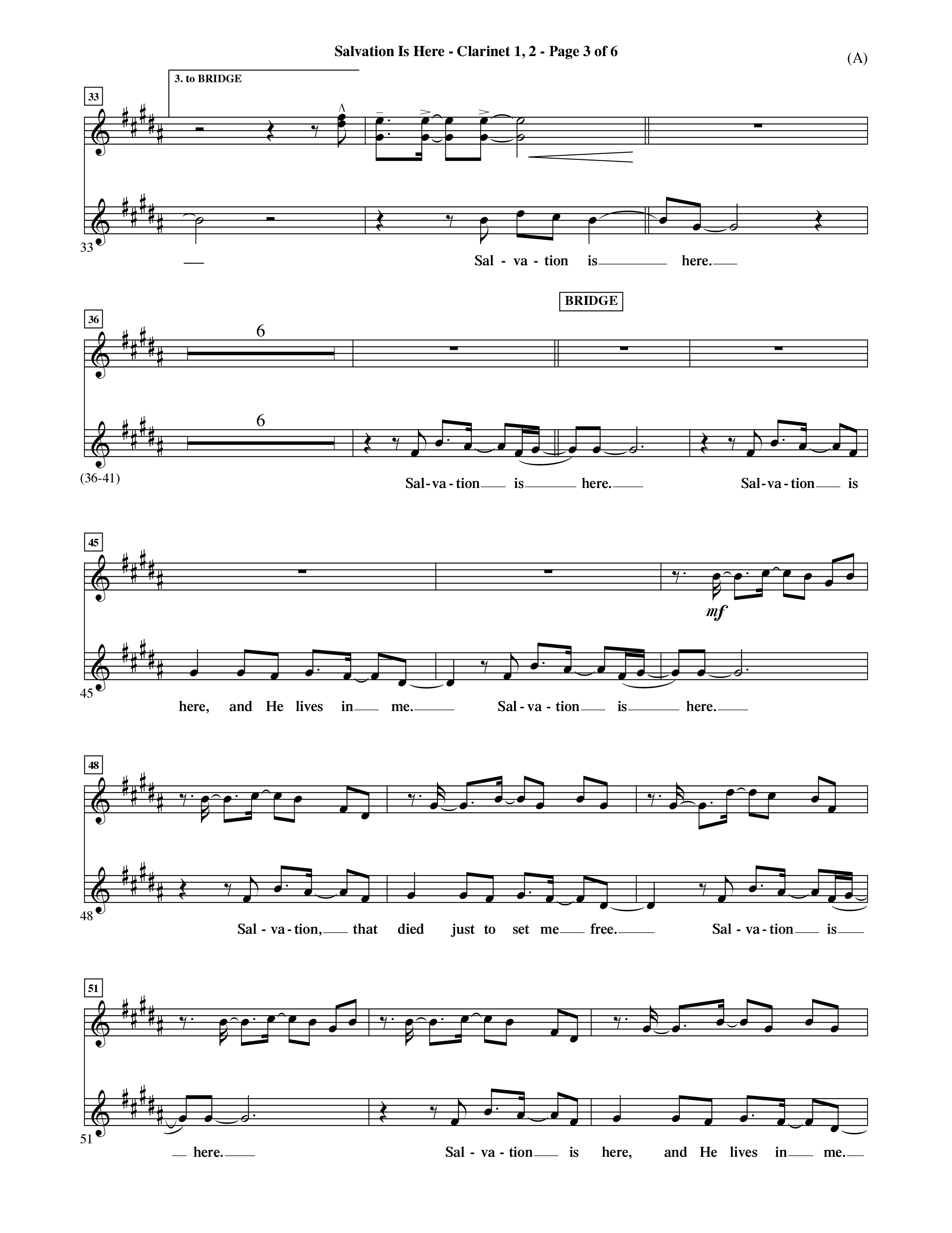 Salvation Is Here (Choral Anthem SATB) Clarinet 1/2 (Word Music Choral / Arr. Terry Winch)