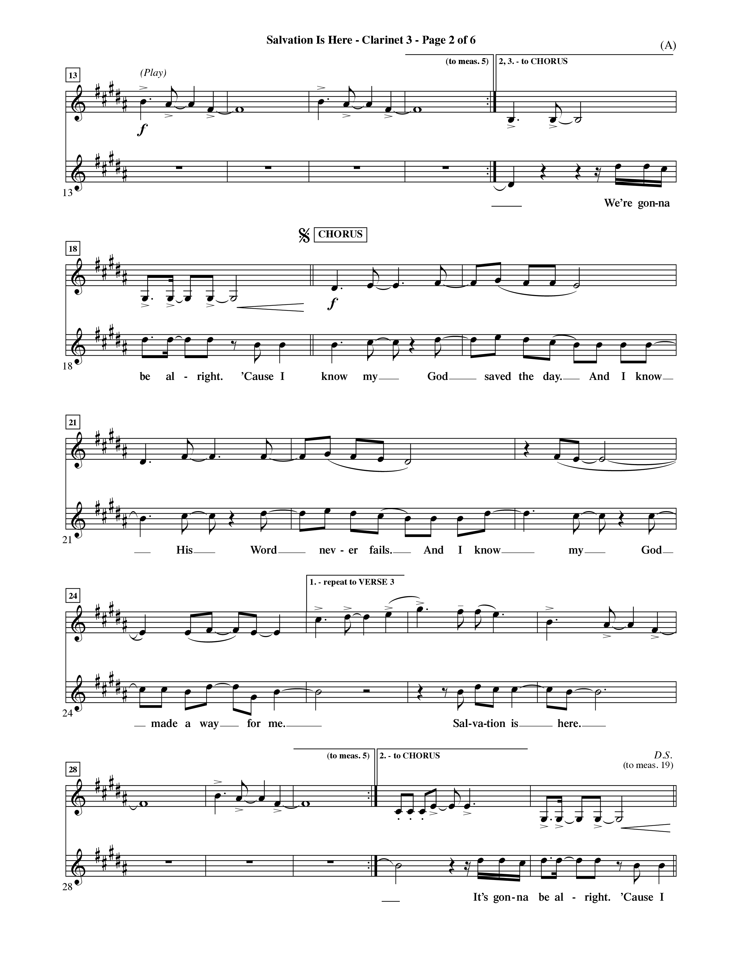 Salvation Is Here (Choral Anthem SATB) Clarinet 3 (Word Music Choral / Arr. Terry Winch)