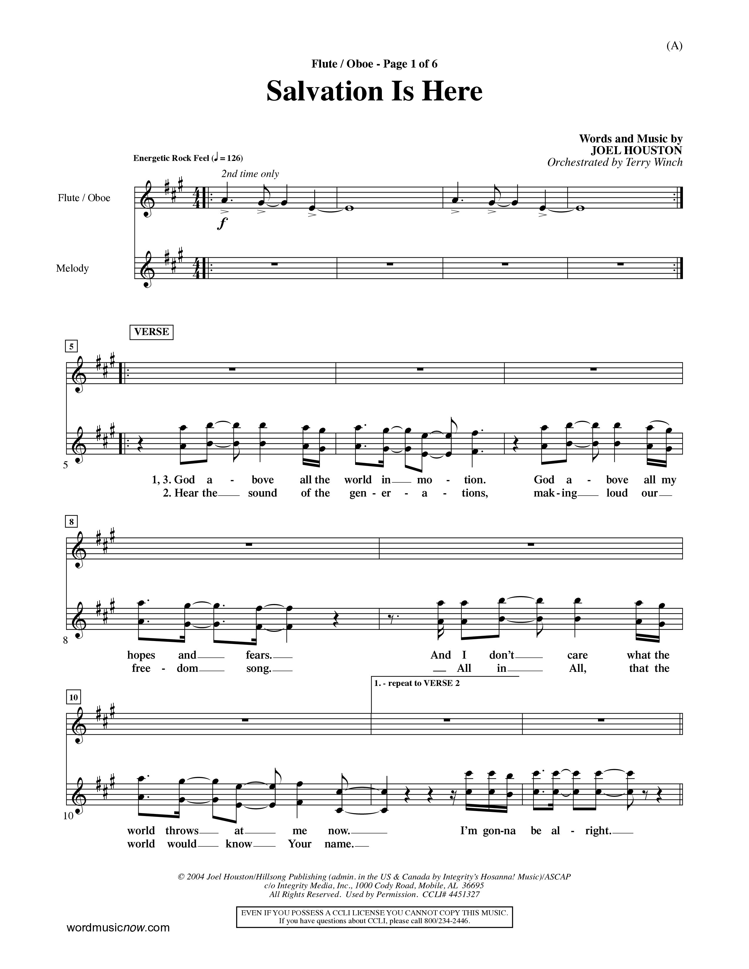 Salvation Is Here (Choral Anthem SATB) Flute/Oboe (Word Music Choral / Arr. Terry Winch)