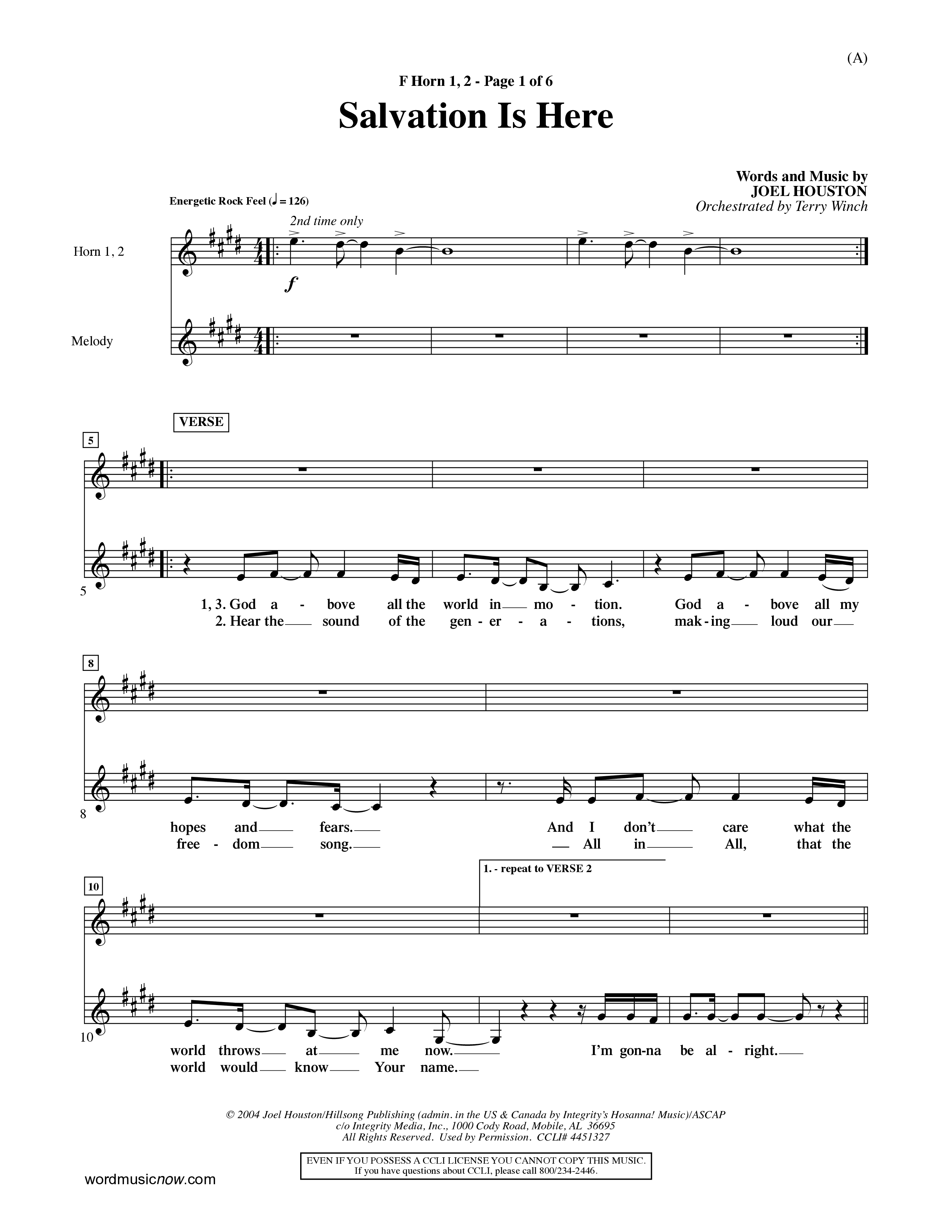 Salvation Is Here (Choral Anthem SATB) French Horn (Word Music Choral / Arr. Terry Winch)