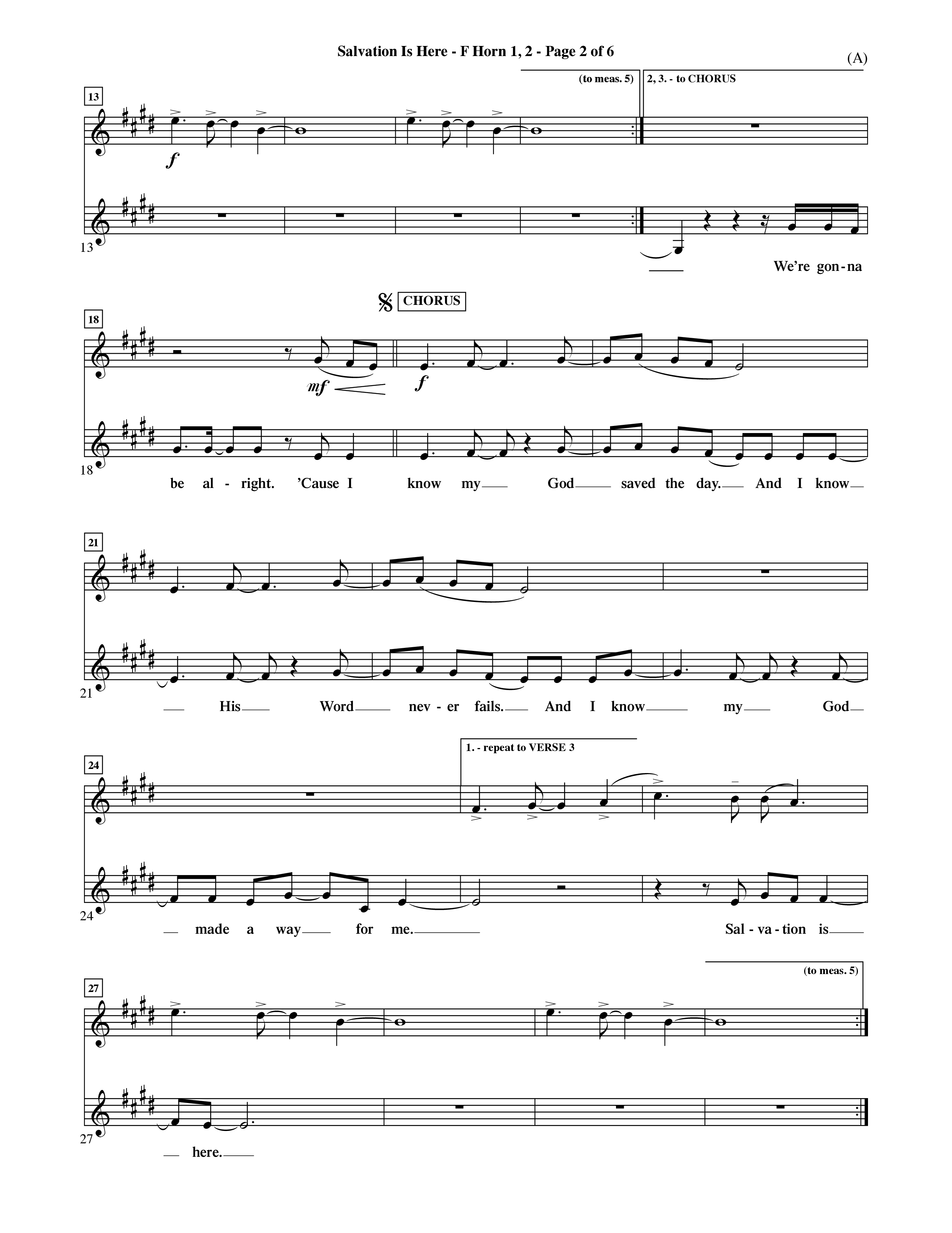 Salvation Is Here (Choral Anthem SATB) French Horn (Word Music Choral / Arr. Terry Winch)