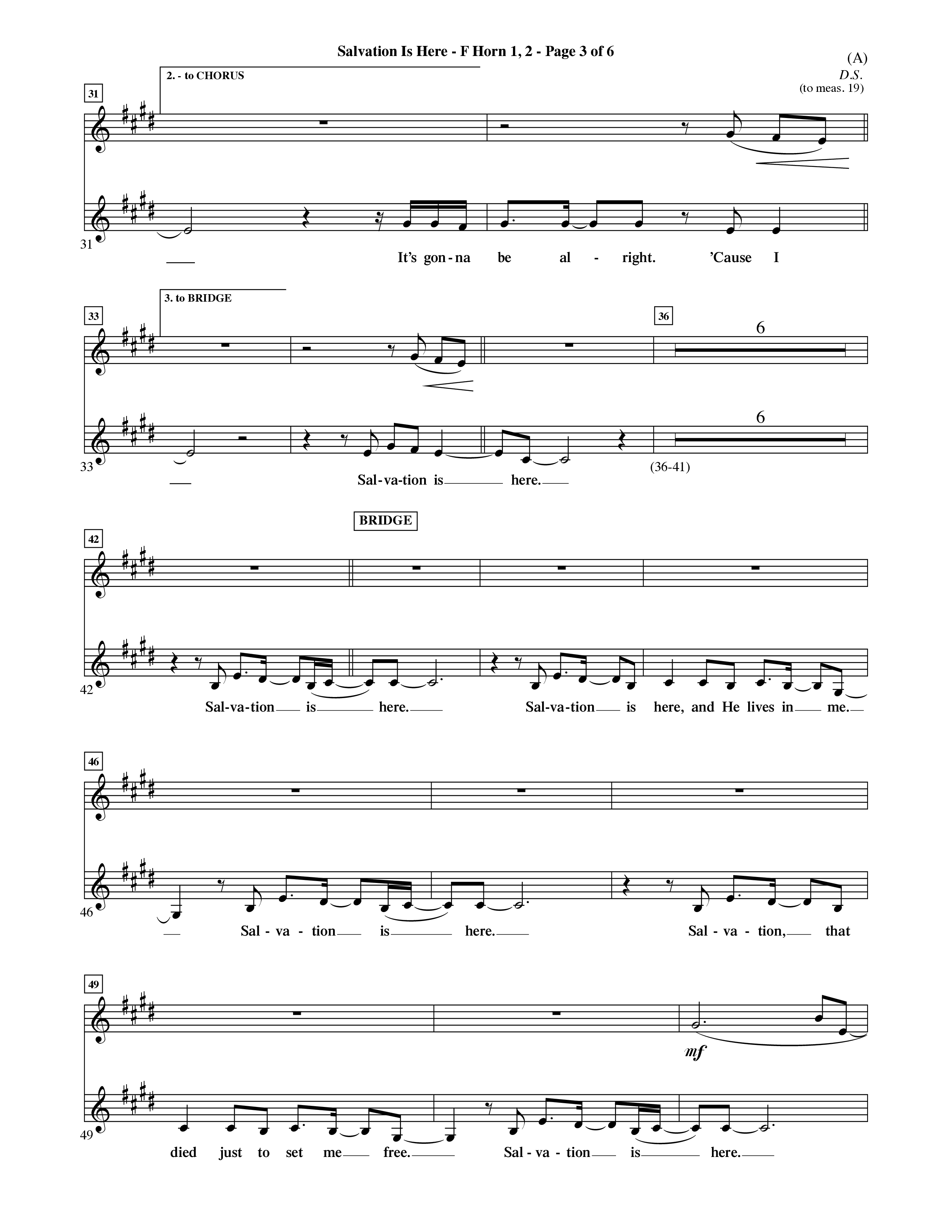 Salvation Is Here (Choral Anthem SATB) French Horn (Word Music Choral / Arr. Terry Winch)