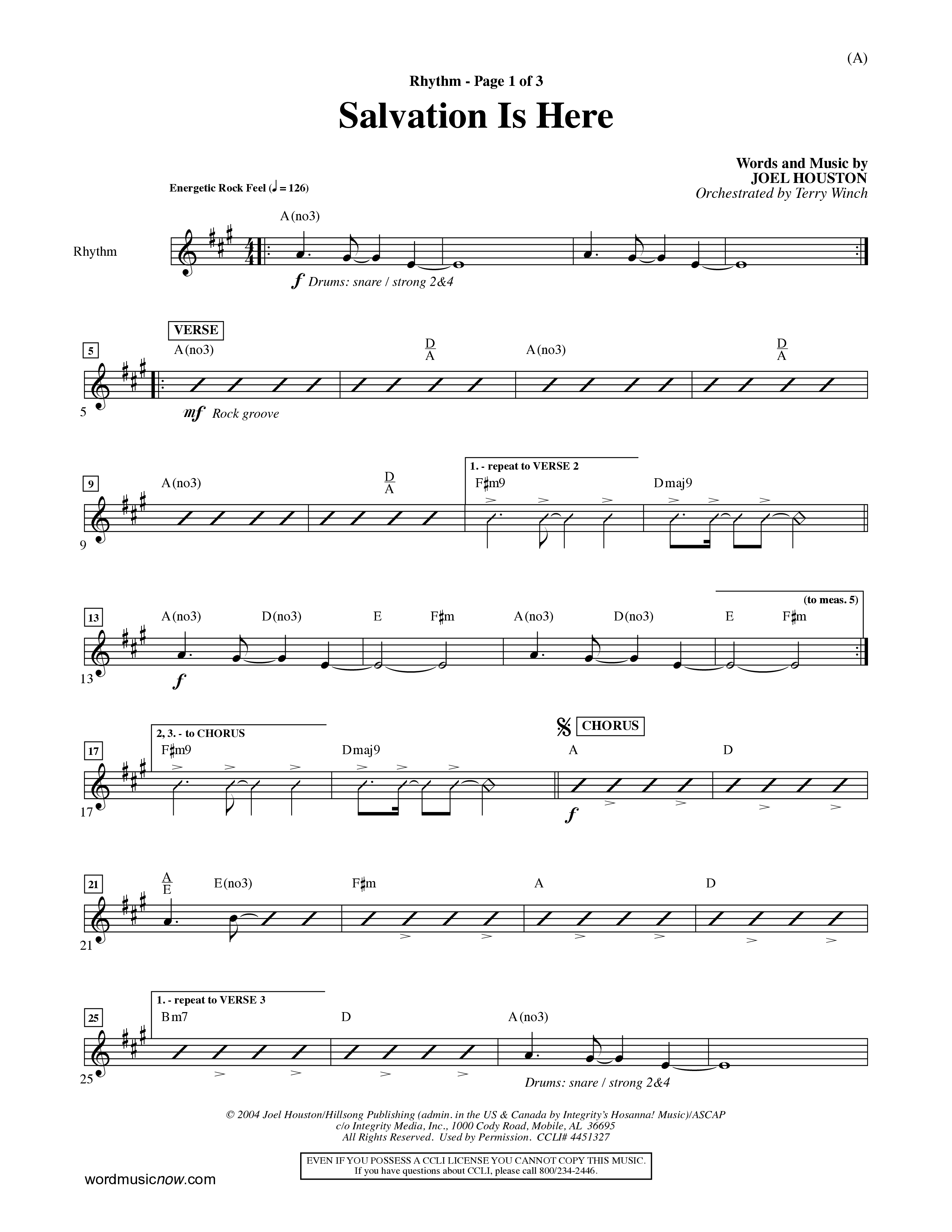 Salvation Is Here (Choral Anthem SATB) Rhythm Chart (Word Music Choral / Arr. Terry Winch)