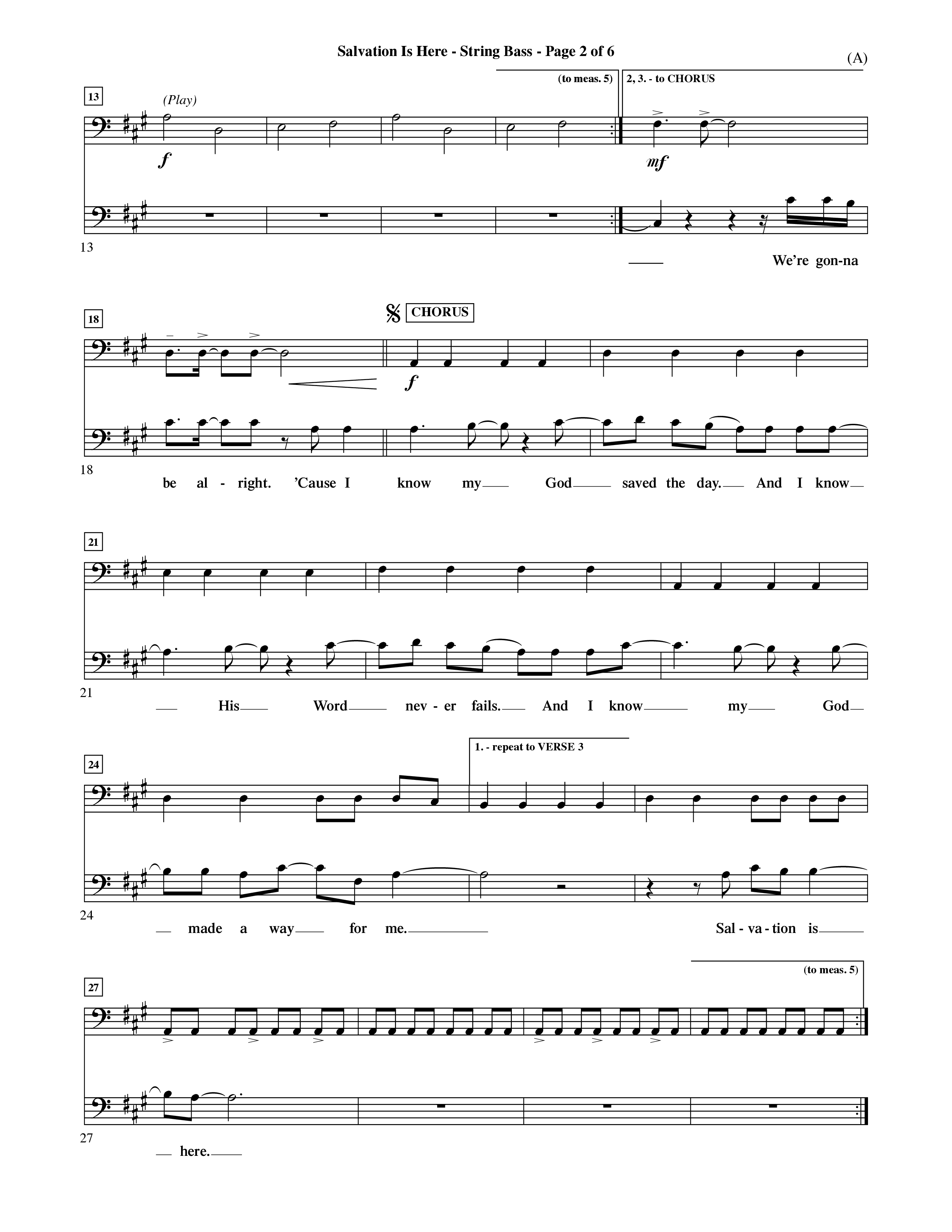 Salvation Is Here (Choral Anthem SATB) String Bass (Word Music Choral / Arr. Terry Winch)