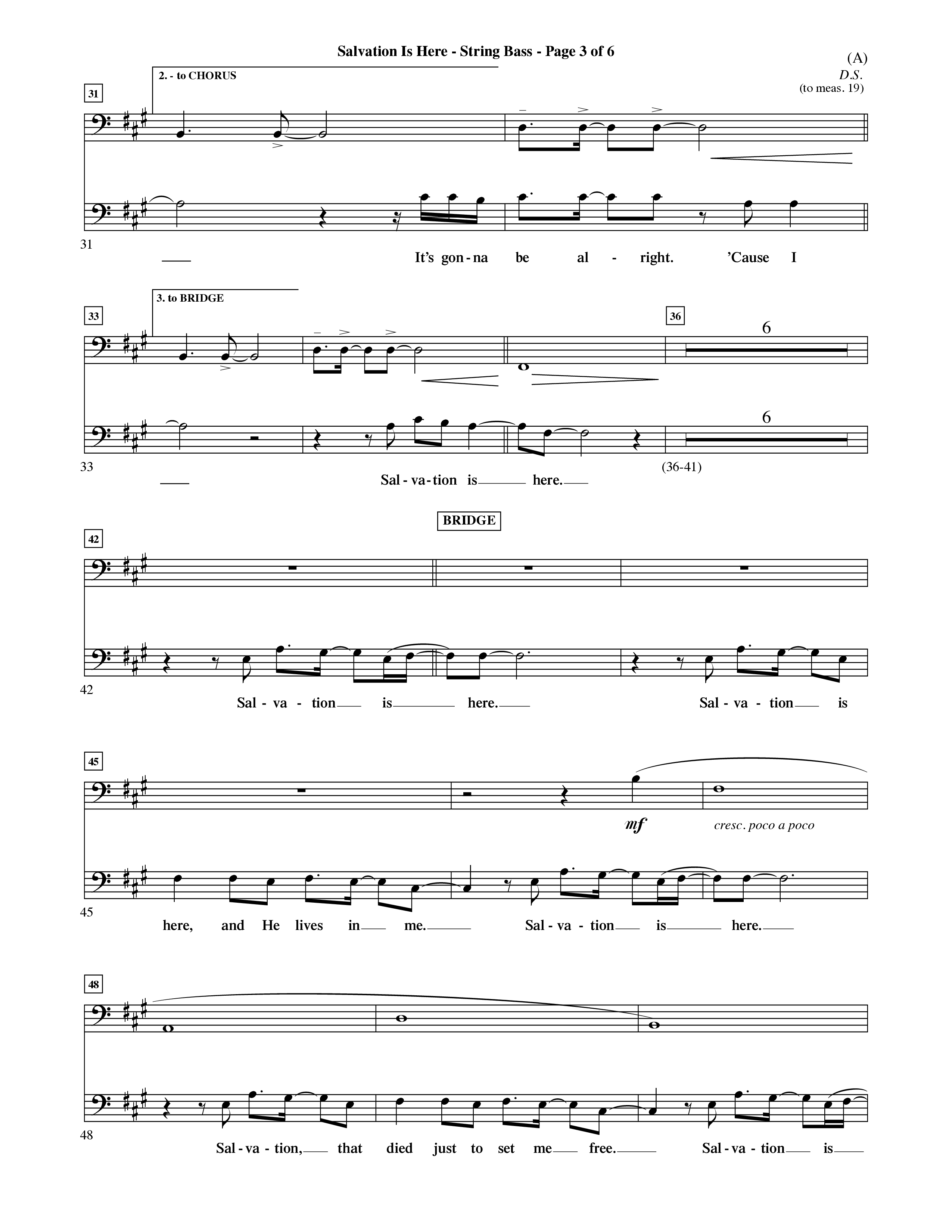 Salvation Is Here (Choral Anthem SATB) String Bass (Word Music Choral / Arr. Terry Winch)