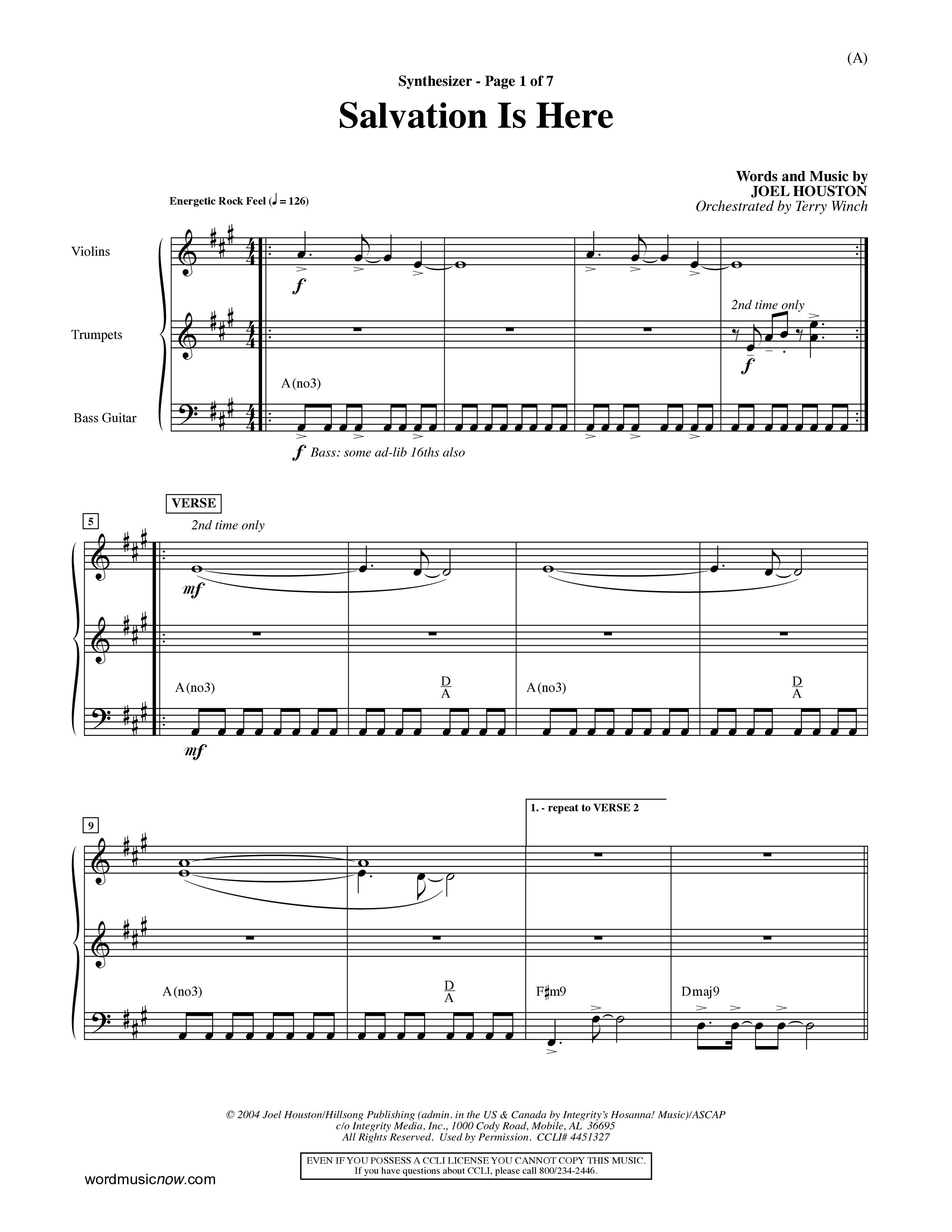 Salvation Is Here (Choral Anthem SATB) Synth (Word Music Choral / Arr. Terry Winch)