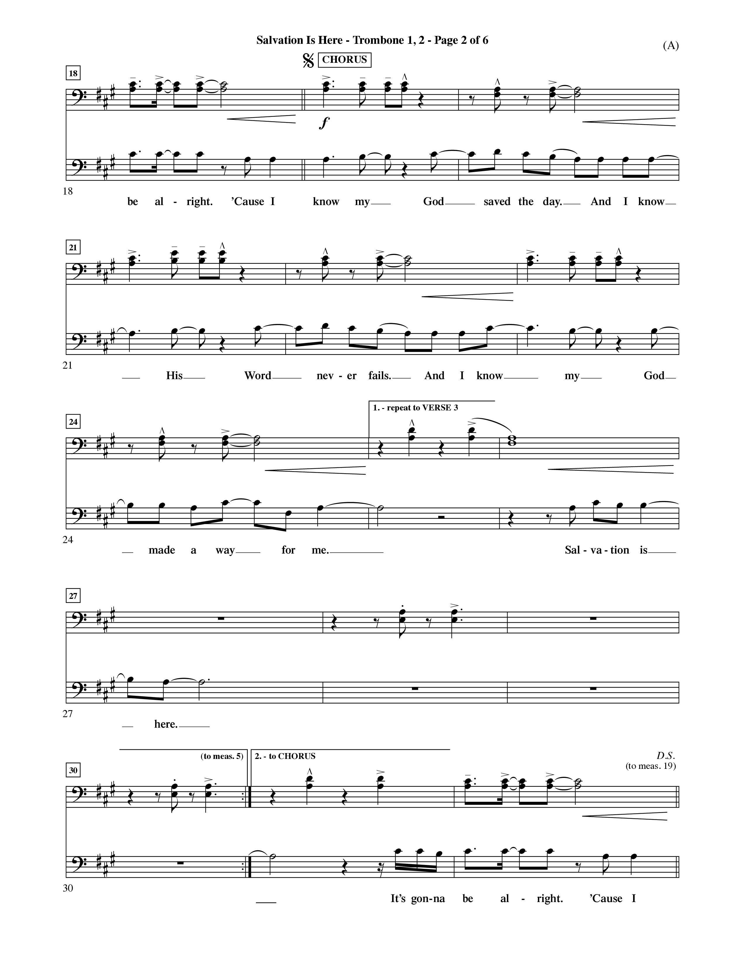Salvation Is Here (Choral Anthem SATB) Trombone 1/2 (Word Music Choral / Arr. Terry Winch)