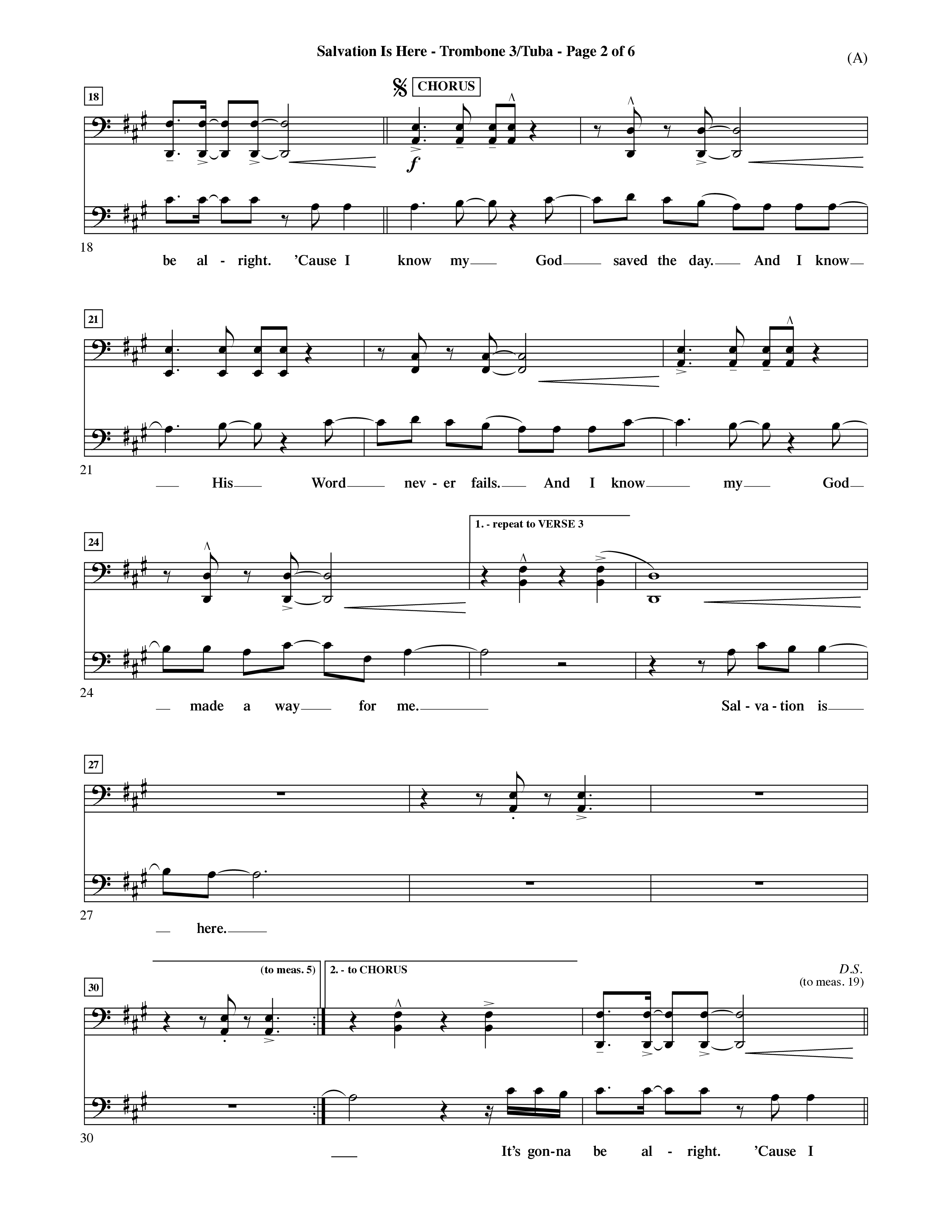 Salvation Is Here (Choral Anthem SATB) Trombone 3/Tuba (Word Music Choral / Arr. Terry Winch)