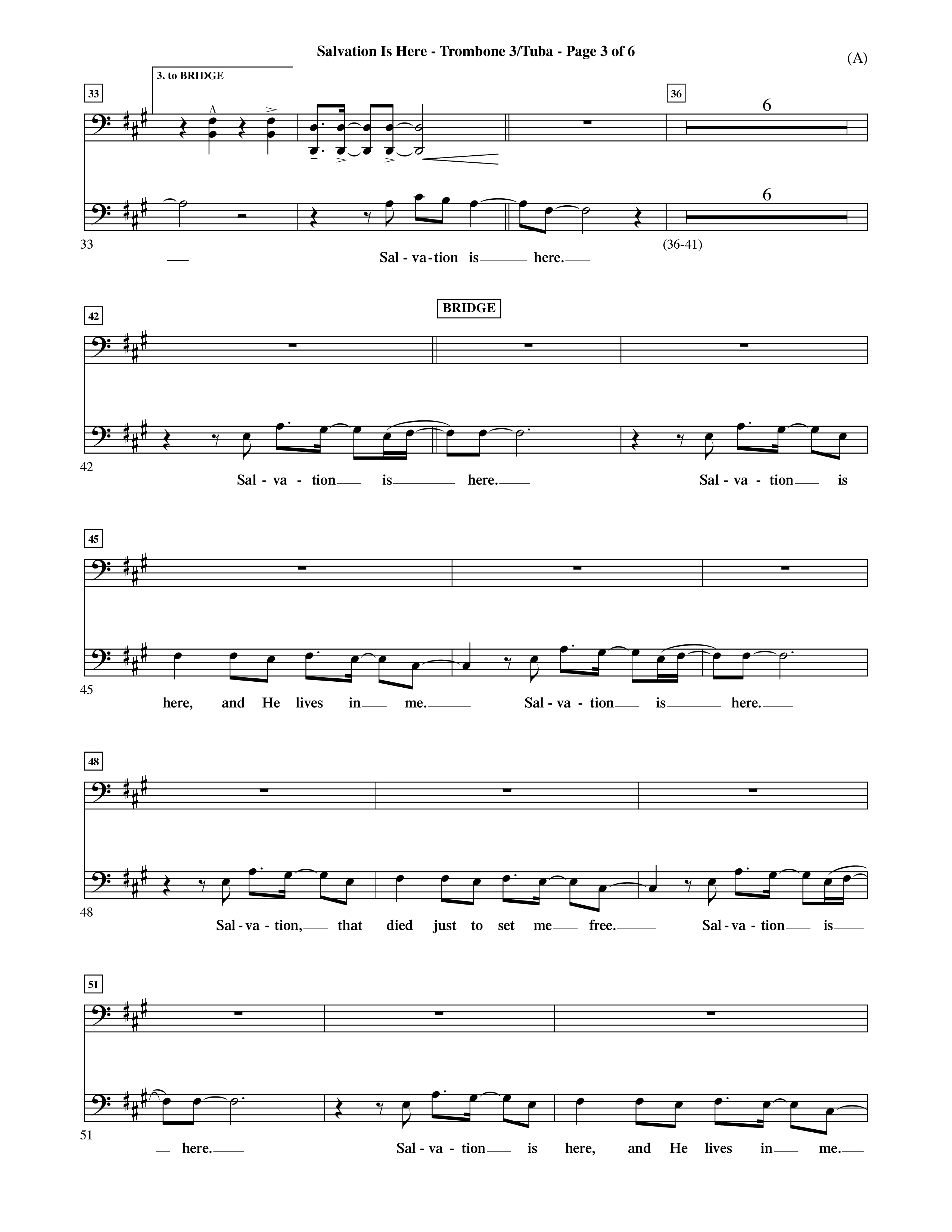 Salvation Is Here (Choral Anthem SATB) Trombone 3/Tuba (Word Music Choral / Arr. Terry Winch)