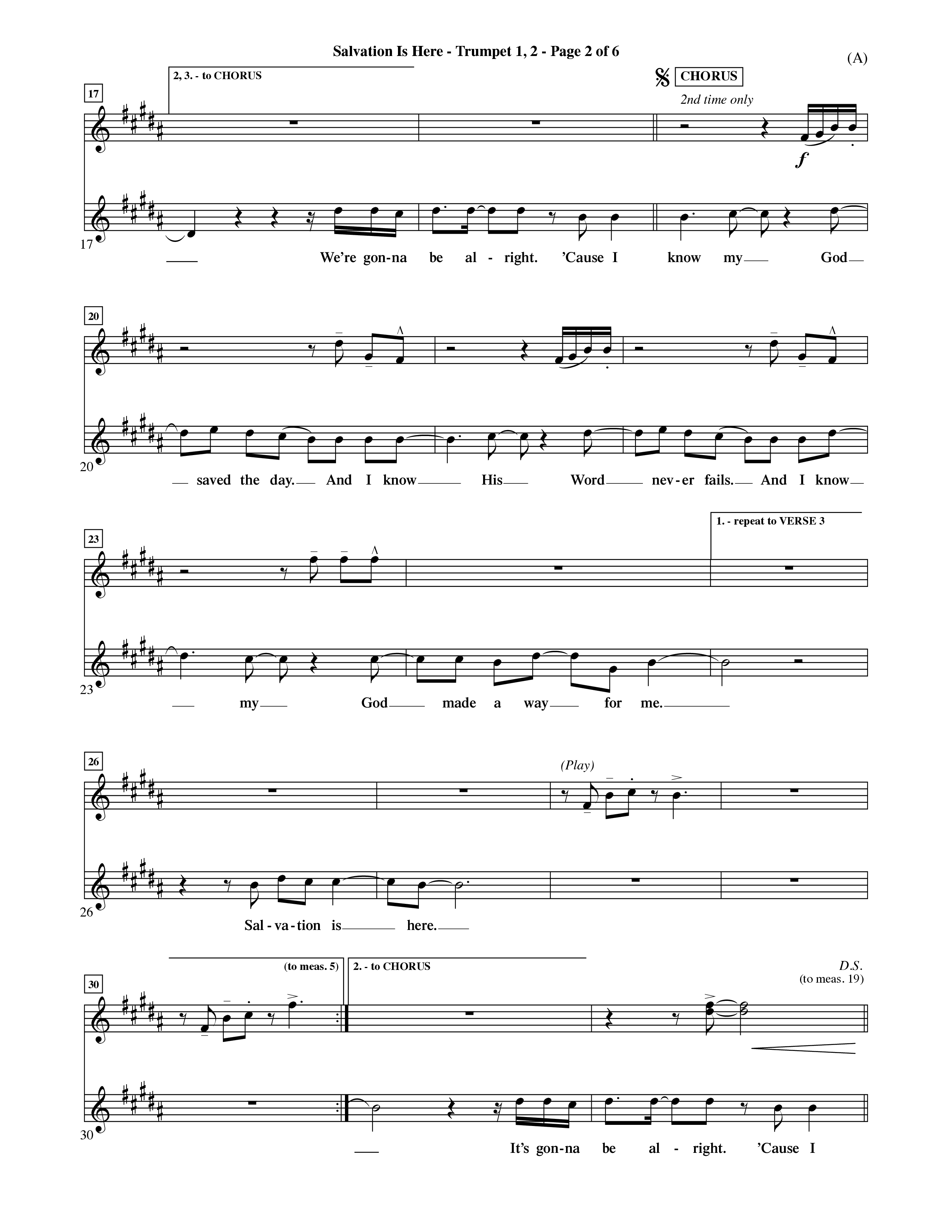 Salvation Is Here (Choral Anthem SATB) Trumpet 1,2 (Word Music Choral / Arr. Terry Winch)