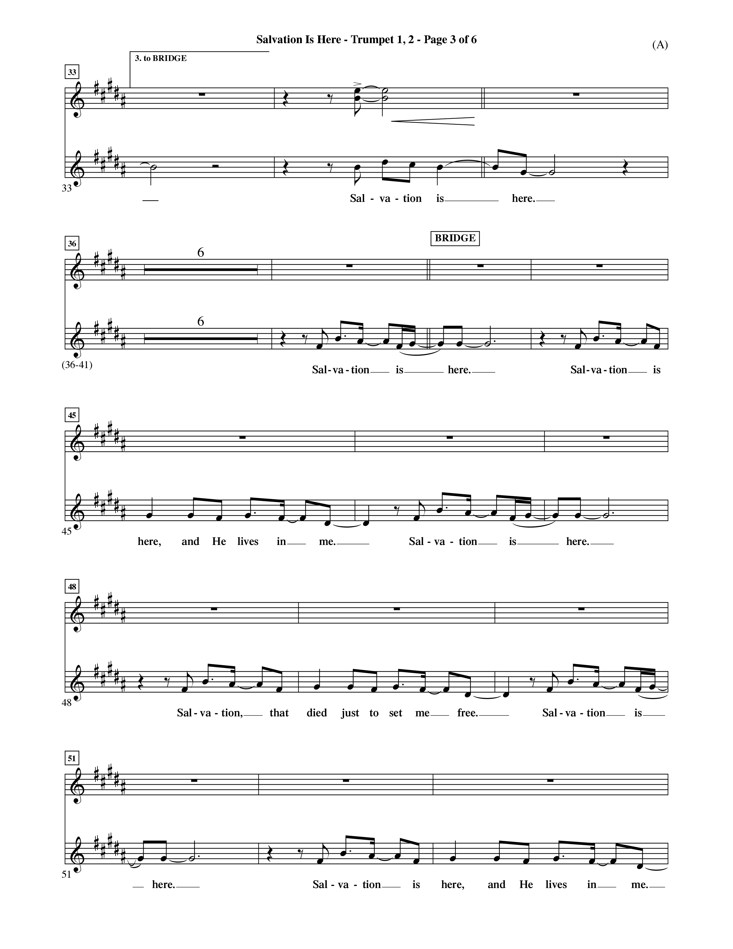 Salvation Is Here (Choral Anthem SATB) Trumpet 1,2 (Word Music Choral / Arr. Terry Winch)