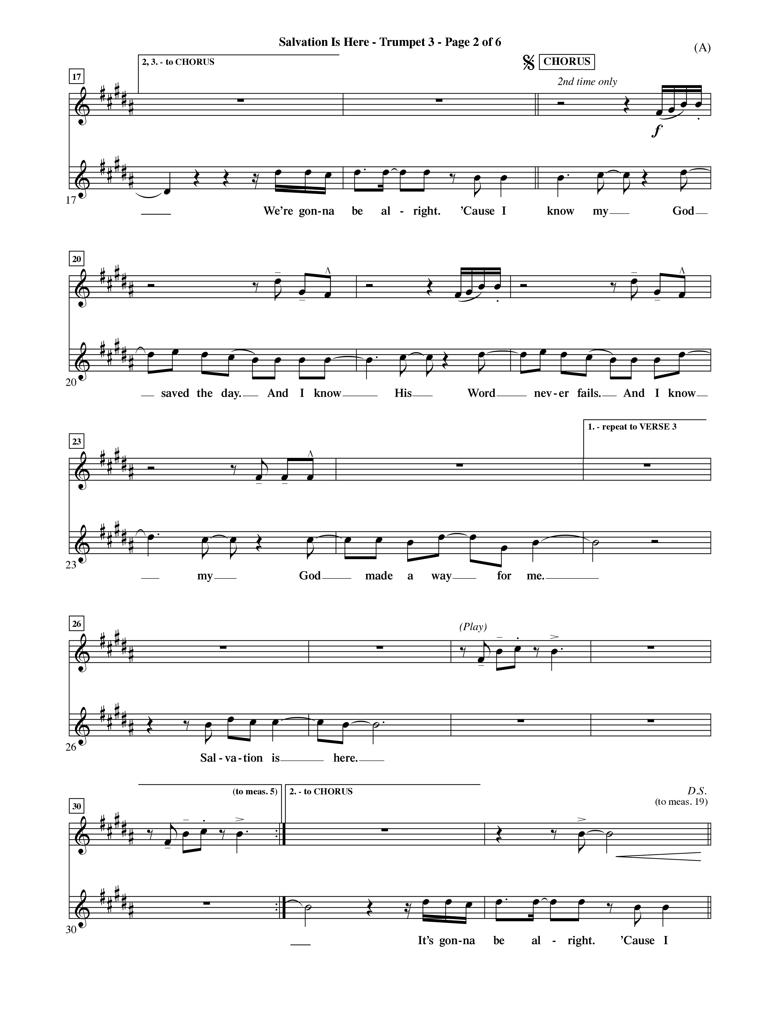 Salvation Is Here (Choral Anthem SATB) Trumpet 3 (Word Music Choral / Arr. Terry Winch)