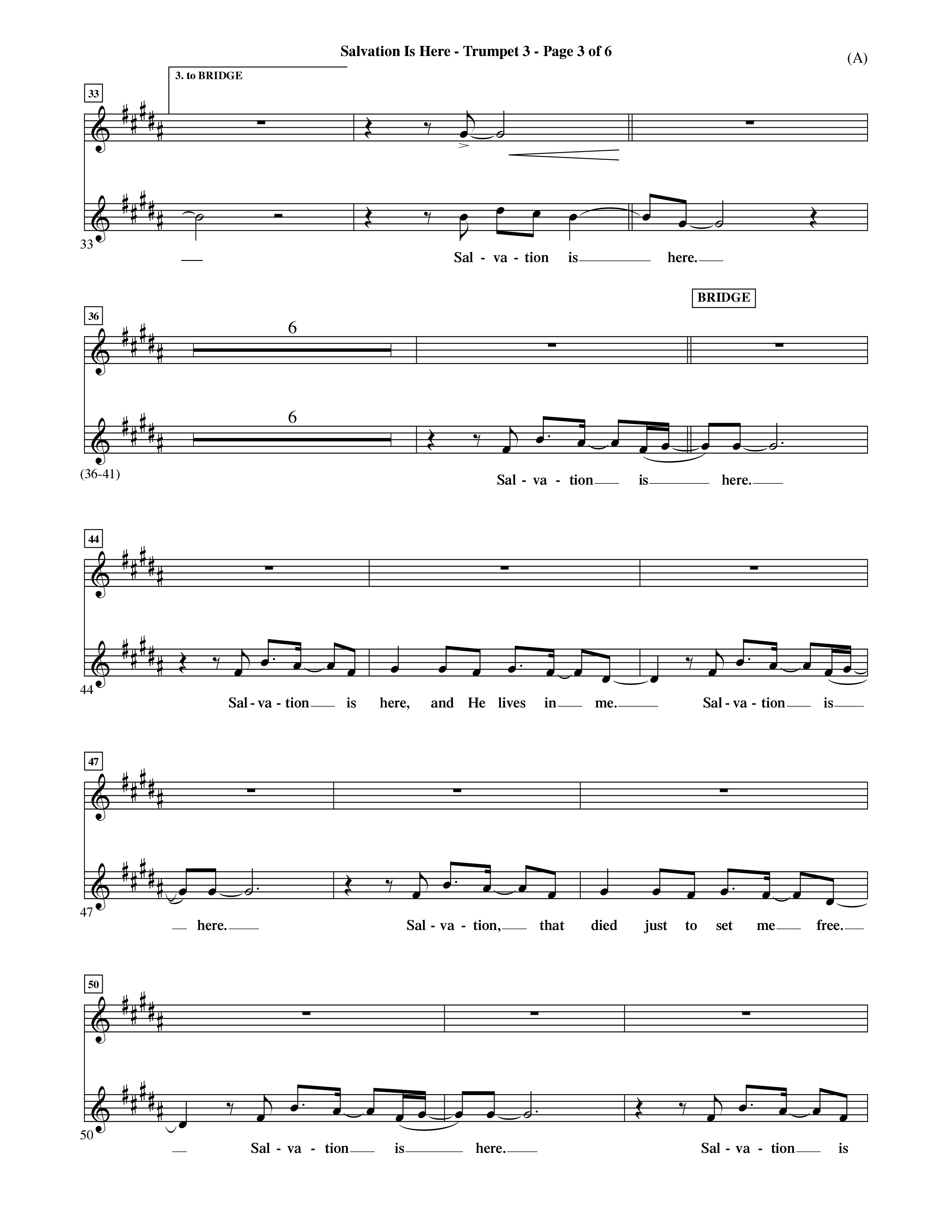 Salvation Is Here (Choral Anthem SATB) Trumpet 3 (Word Music Choral / Arr. Terry Winch)