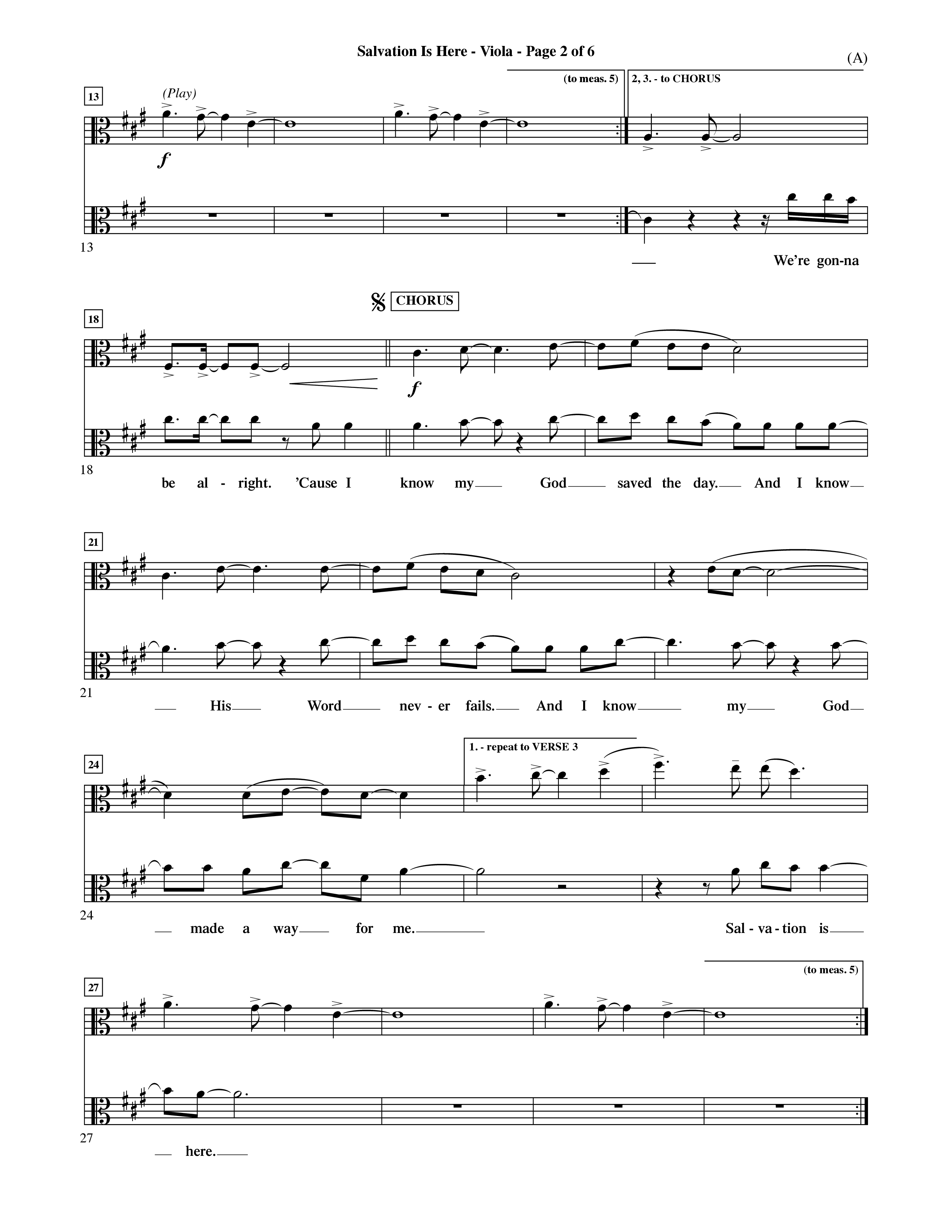 Salvation Is Here (Choral Anthem SATB) Viola (Word Music Choral / Arr. Terry Winch)