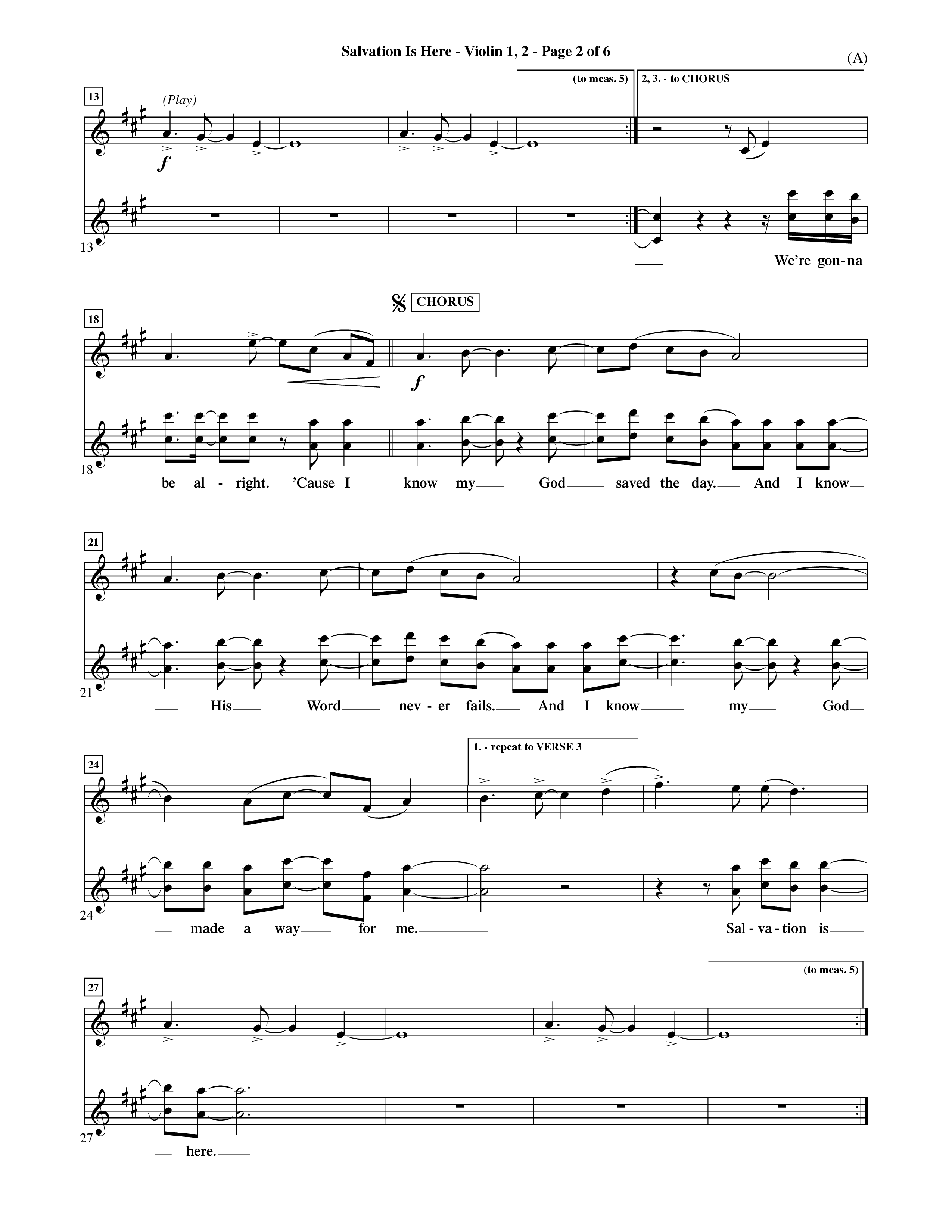 Salvation Is Here (Choral Anthem SATB) Violin 1/2 (Word Music Choral / Arr. Terry Winch)