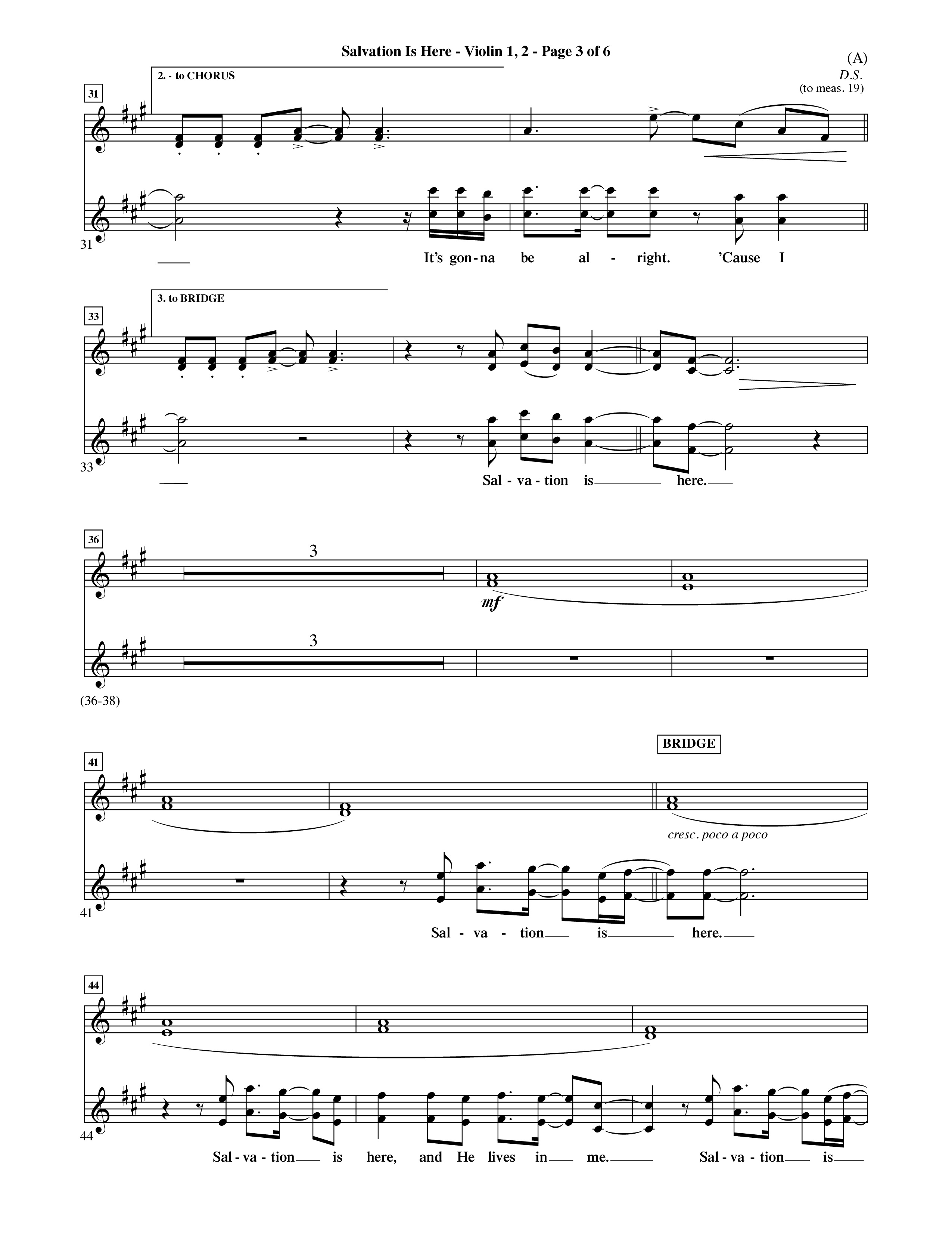 Salvation Is Here (Choral Anthem SATB) Violin 1/2 (Word Music Choral / Arr. Terry Winch)