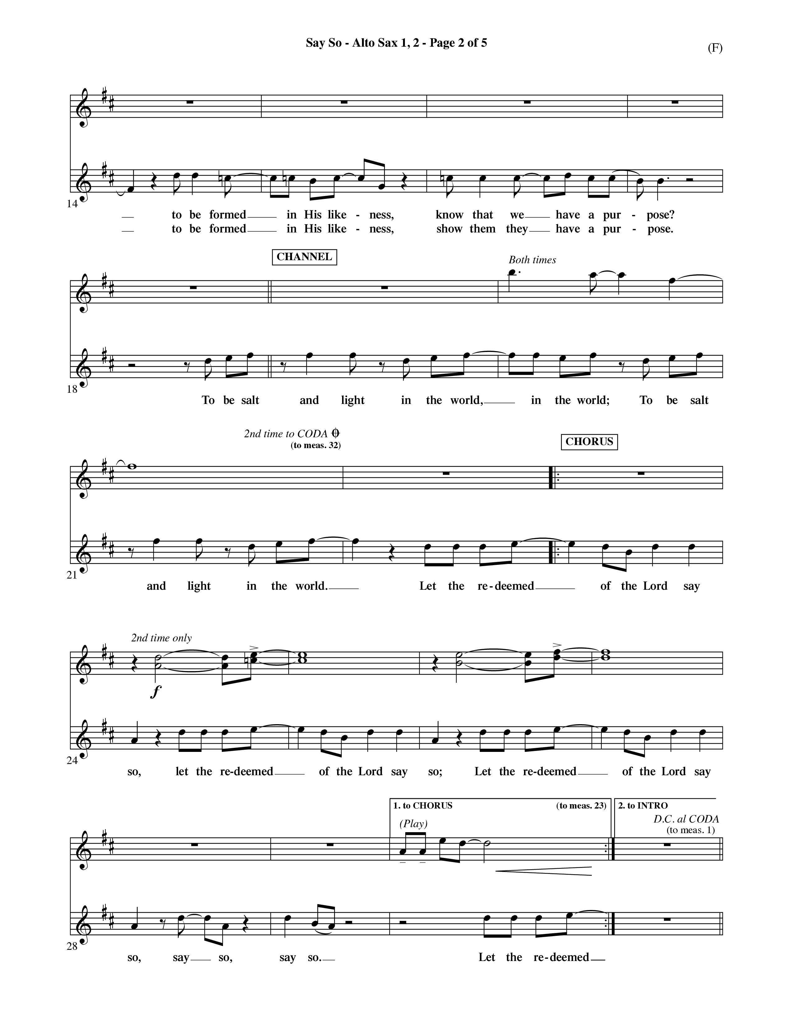Say So (Choral Anthem SATB) Alto Sax 1/2 (Word Music Choral / Arr. Dave Williamson)