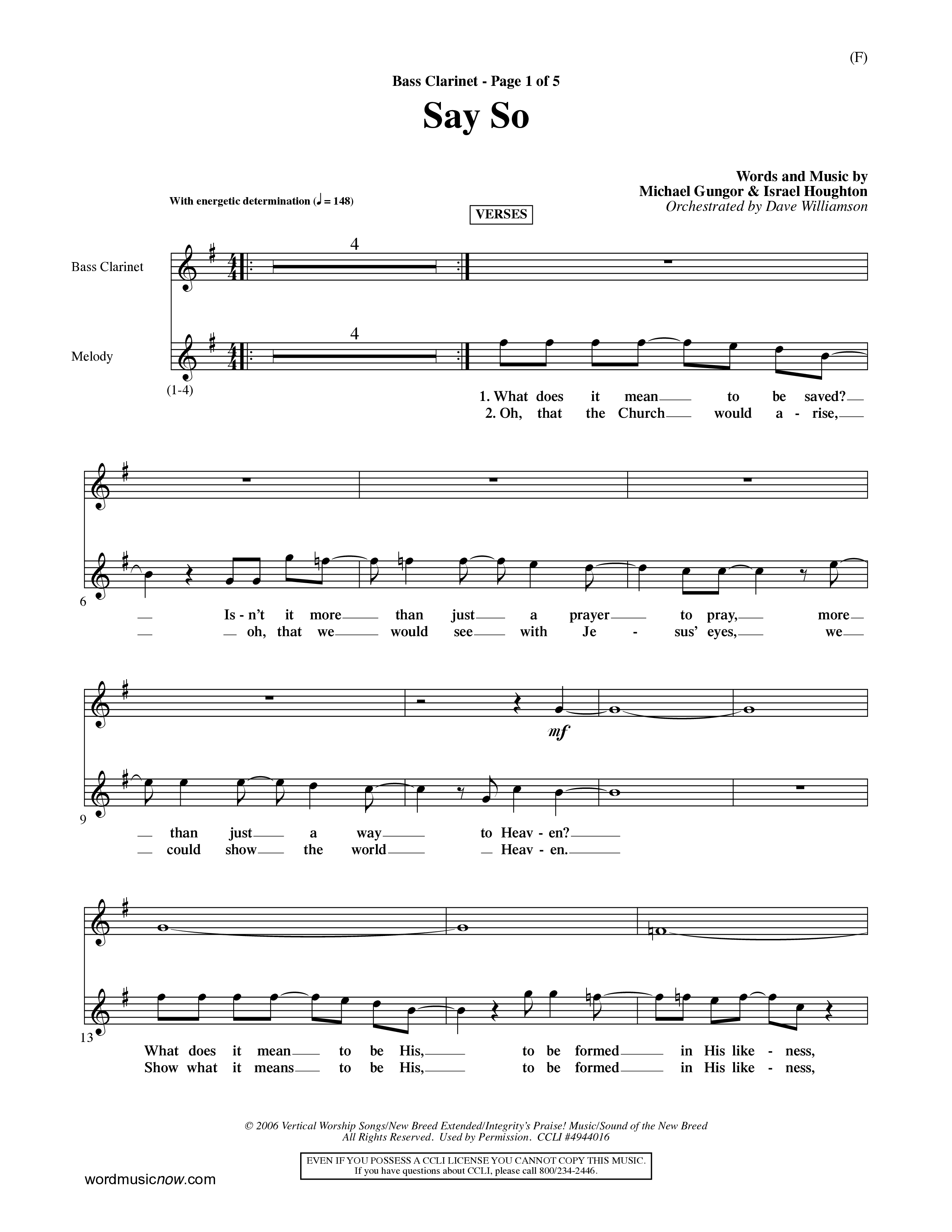 Say So (Choral Anthem SATB) Bass Clarinet (Word Music Choral / Arr. Dave Williamson)