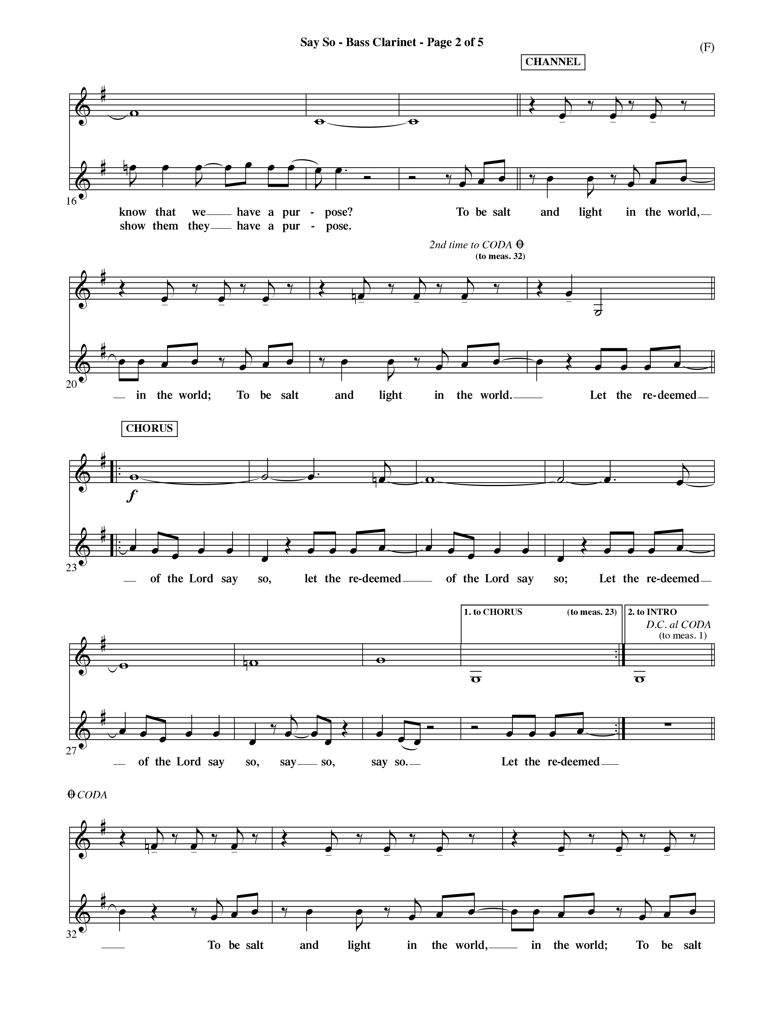 Say So (Choral Anthem SATB) Bass Clarinet (Word Music Choral / Arr. Dave Williamson)