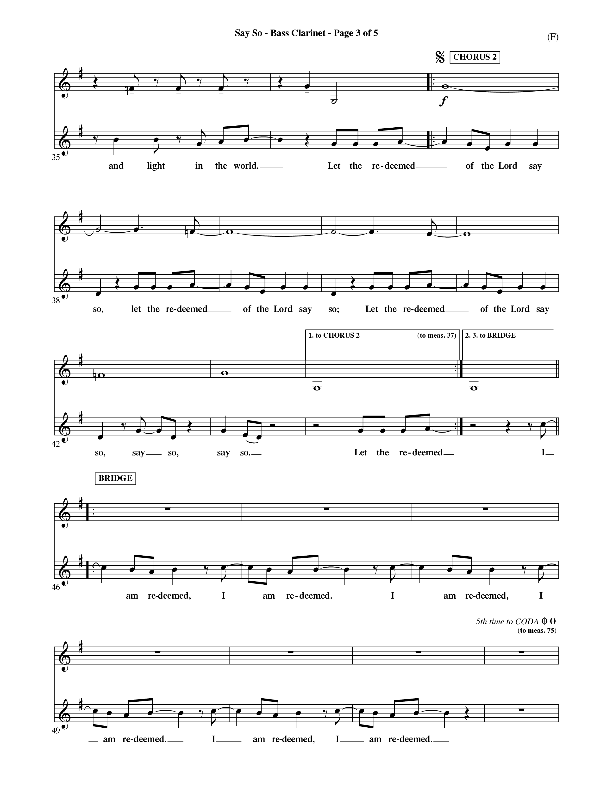 Say So (Choral Anthem SATB) Bass Clarinet (Word Music Choral / Arr. Dave Williamson)