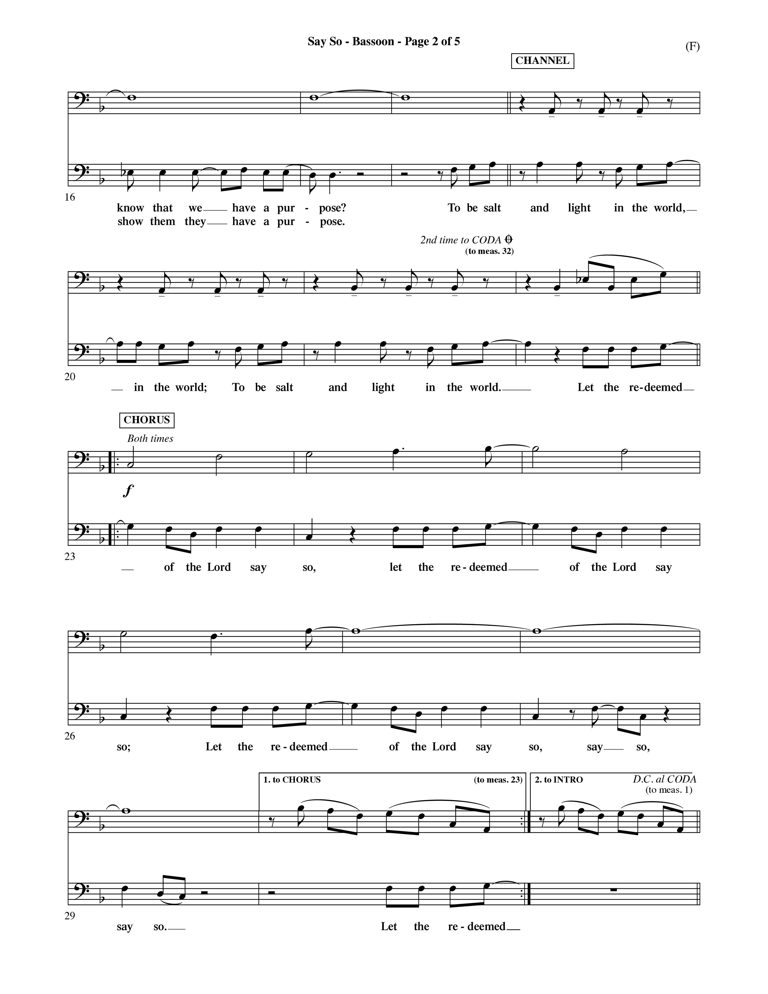 Say So (Choral Anthem SATB) Bassoon (Word Music Choral / Arr. Dave Williamson)