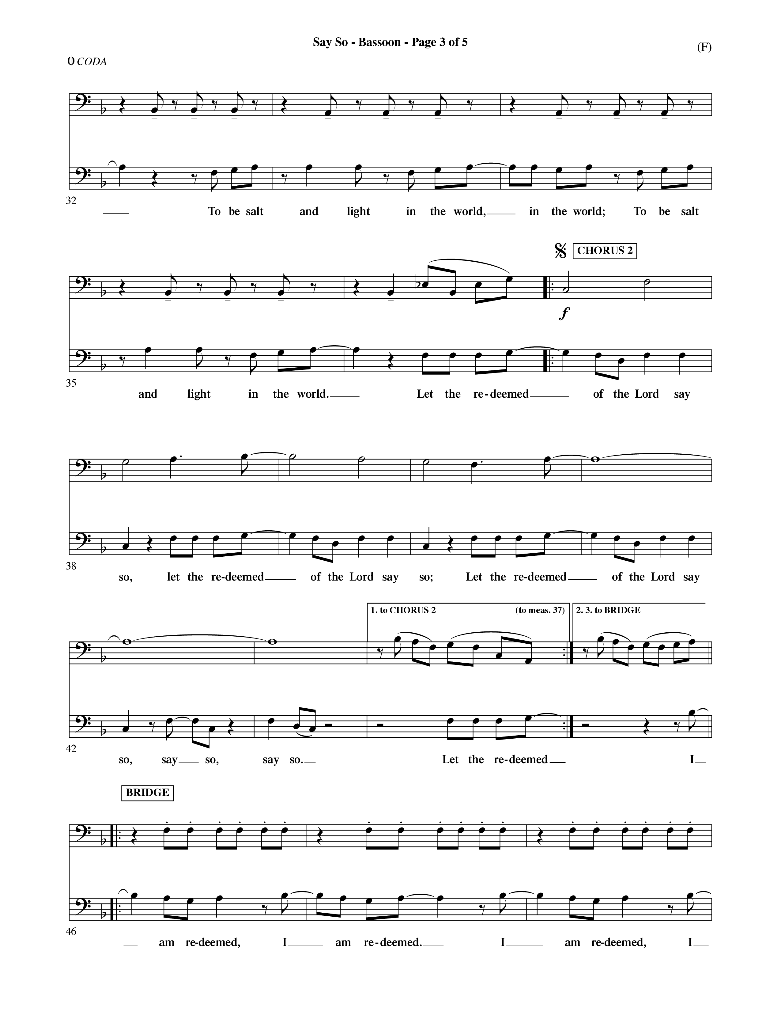 Say So (Choral Anthem SATB) Bassoon (Word Music Choral / Arr. Dave Williamson)