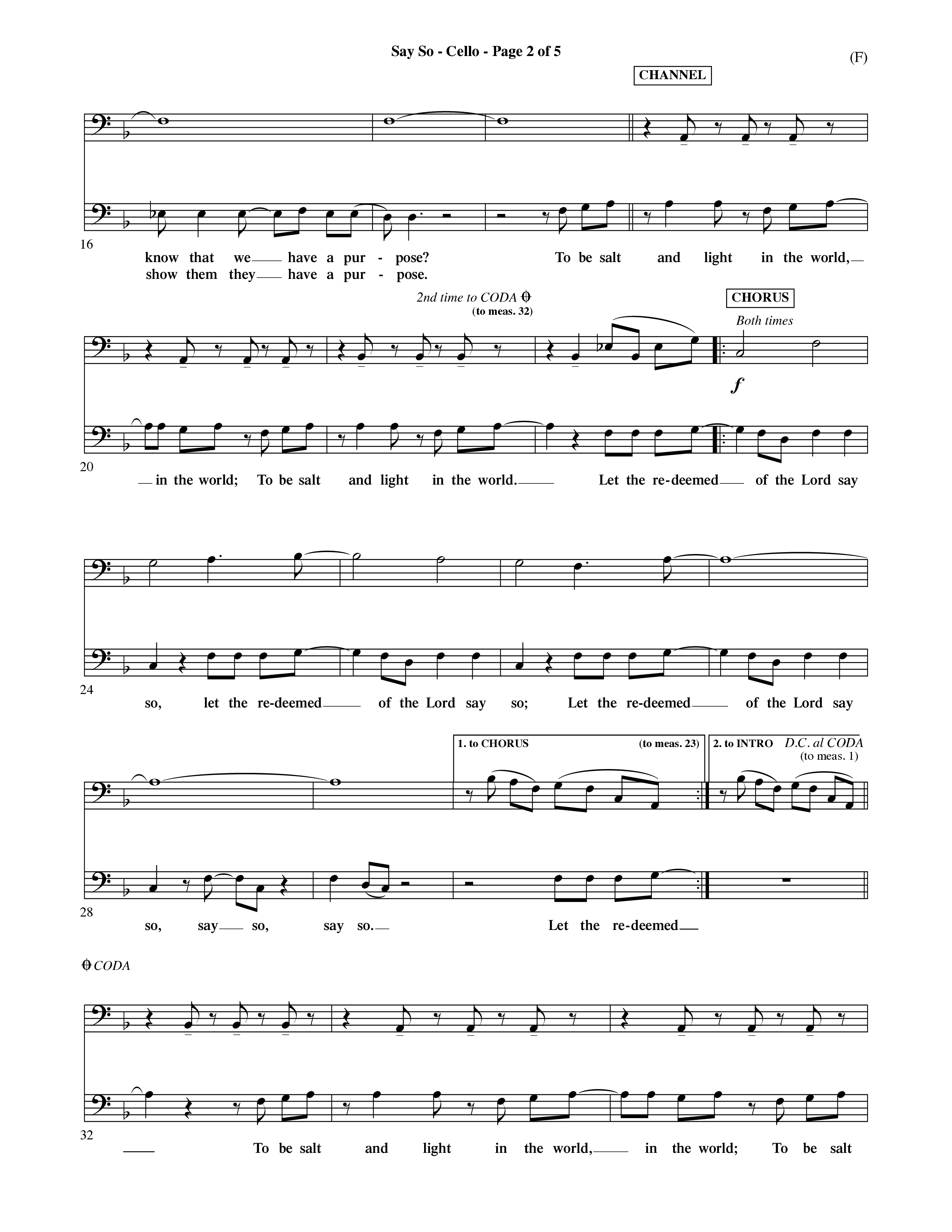 Say So (Choral Anthem SATB) Cello (Word Music Choral / Arr. Dave Williamson)