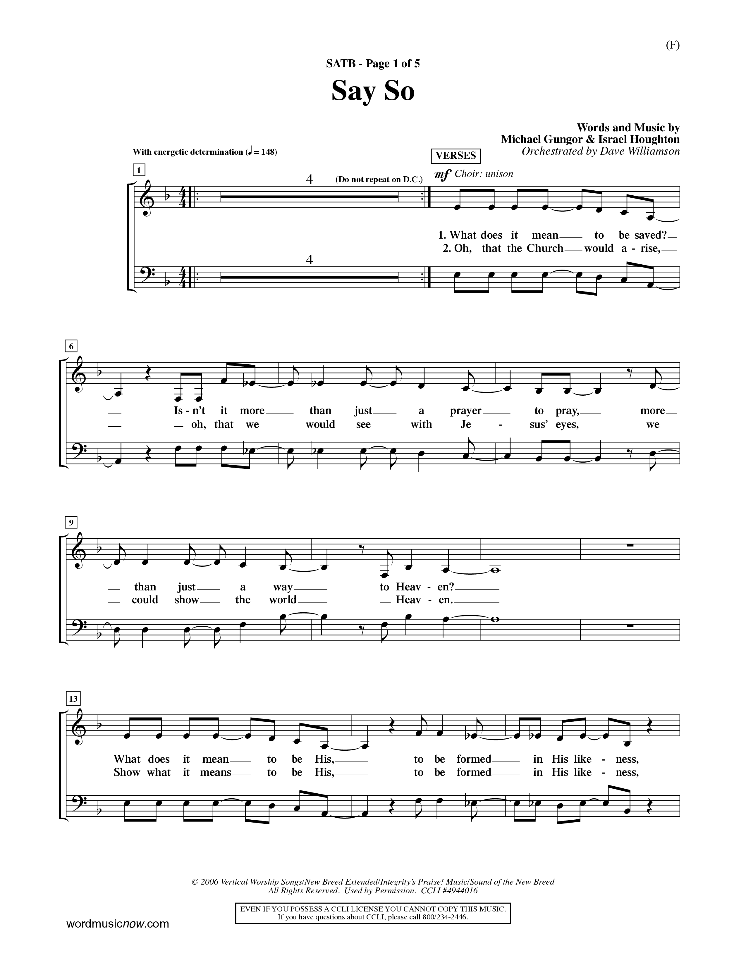 Say So (Choral Anthem SATB) Choir Sheet (SATB) (Word Music Choral / Arr. Dave Williamson)