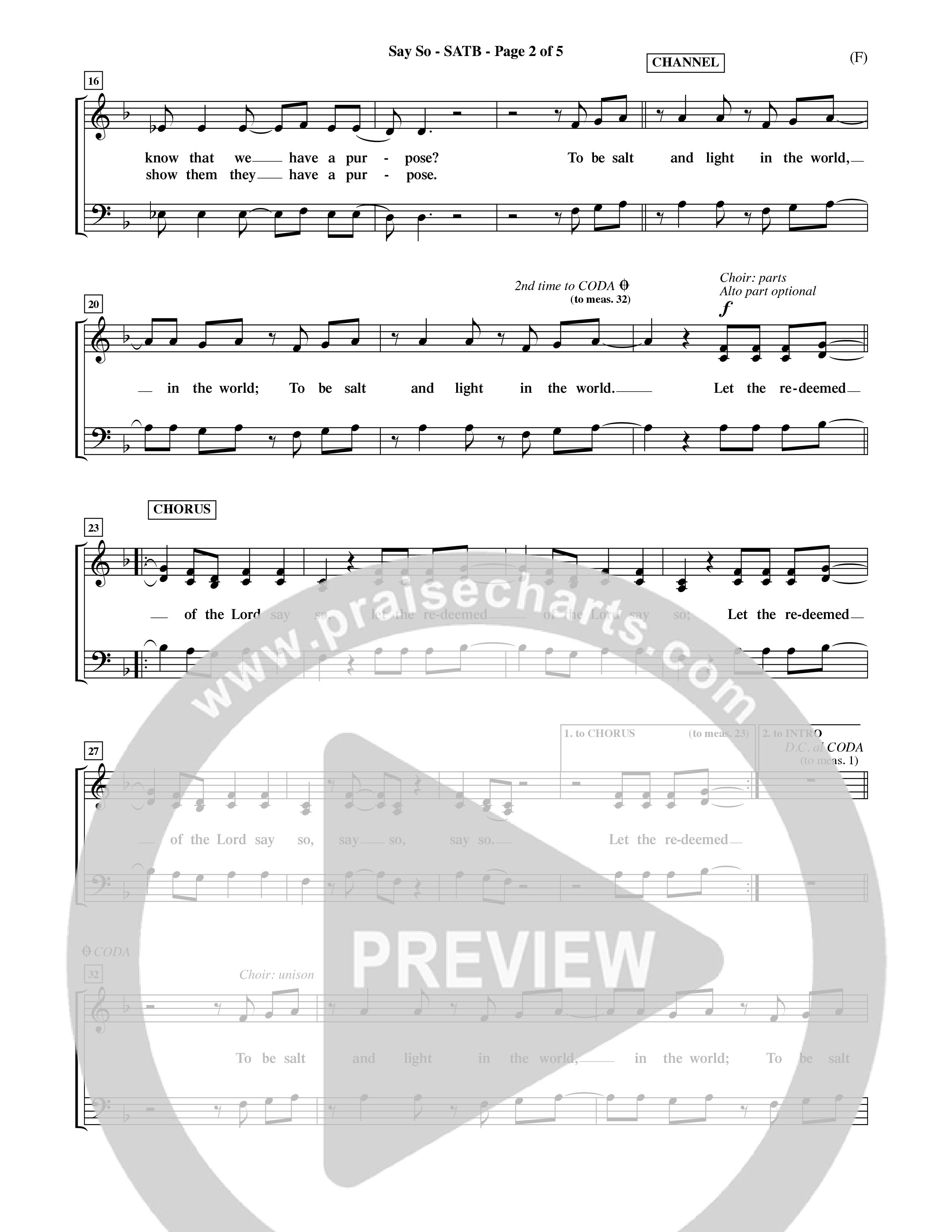 Say So (Choral Anthem SATB) Choir Sheet (SATB) (Word Music Choral / Arr. Dave Williamson)