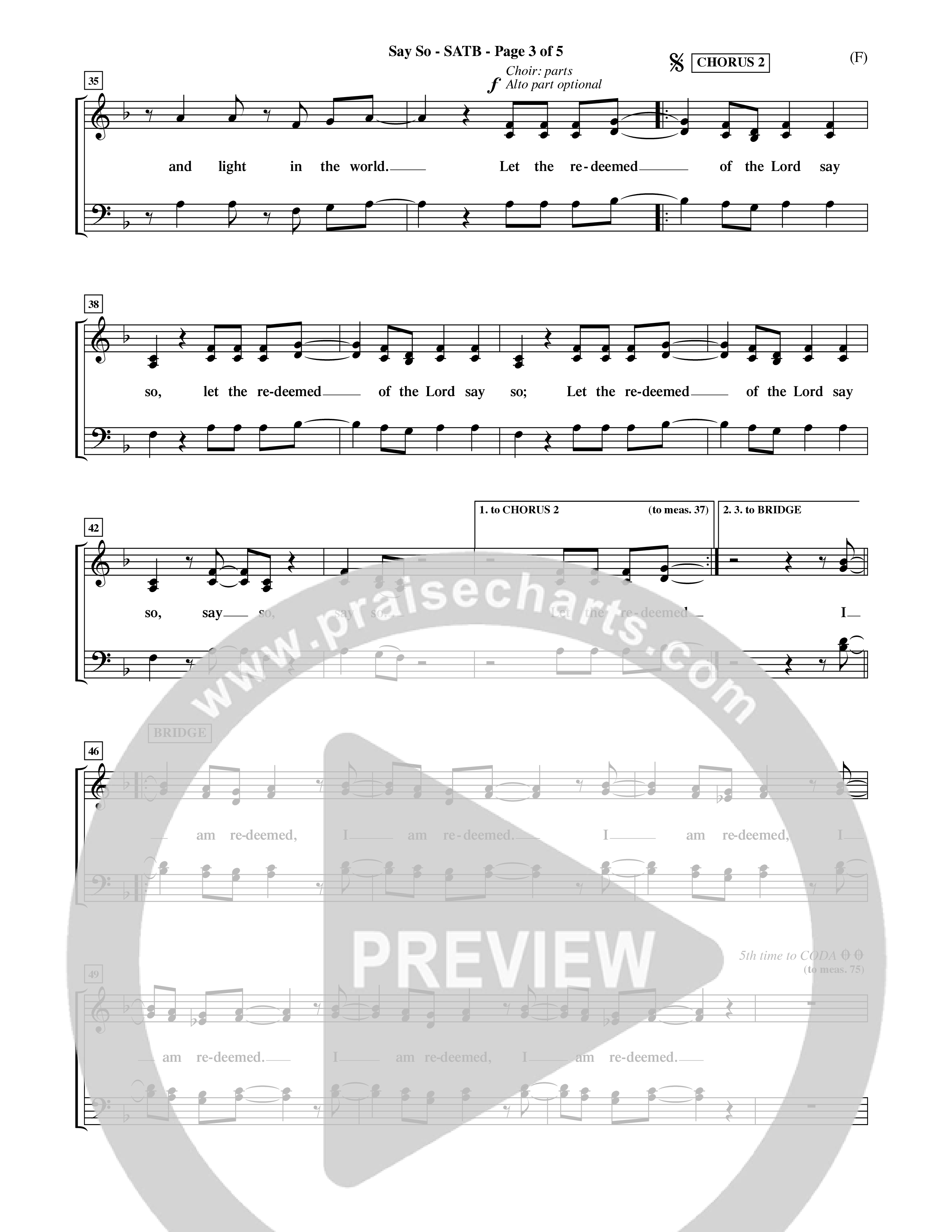 Say So (Choral Anthem SATB) Choir Sheet (SATB) (Word Music Choral / Arr. Dave Williamson)