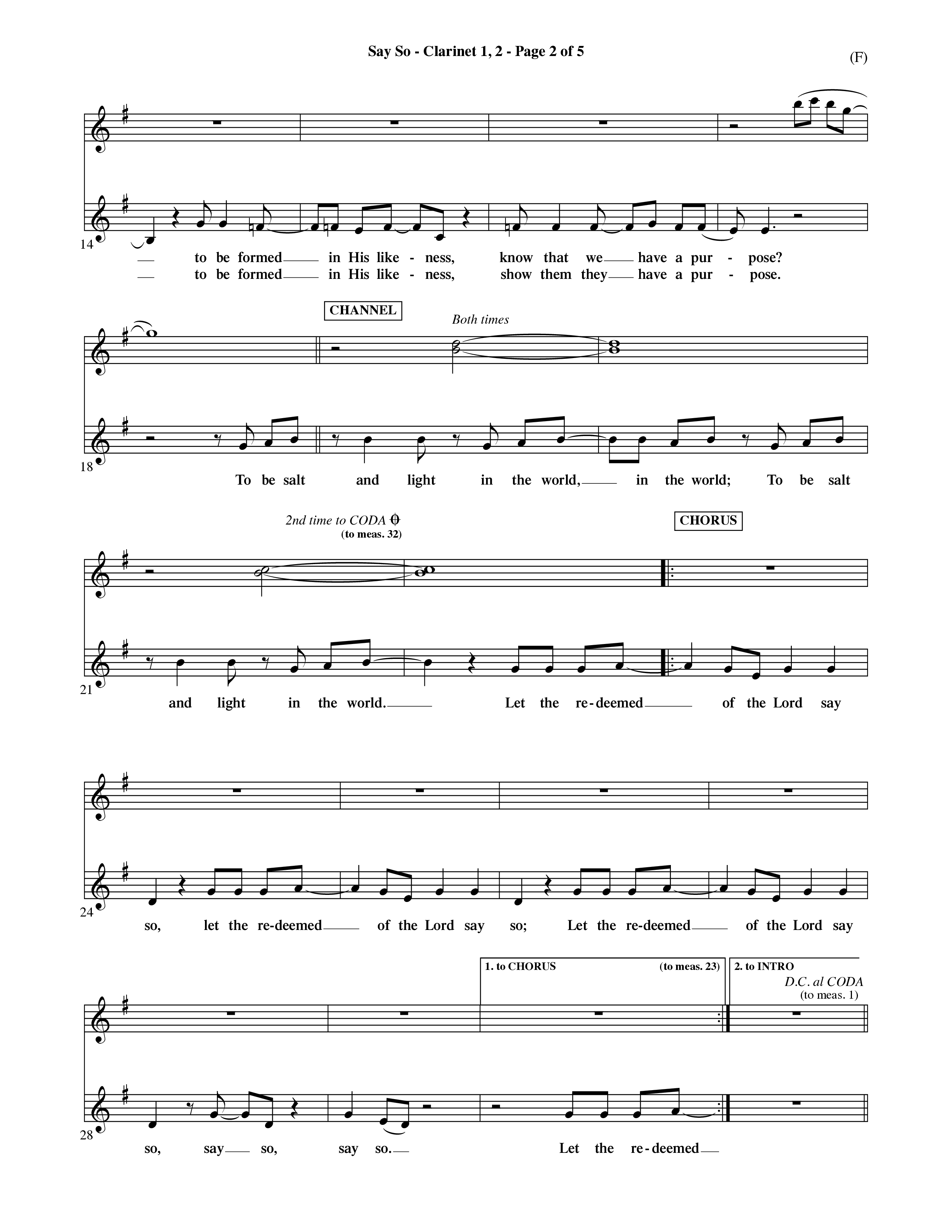Say So (Choral Anthem SATB) Clarinet 1/2 (Word Music Choral / Arr. Dave Williamson)