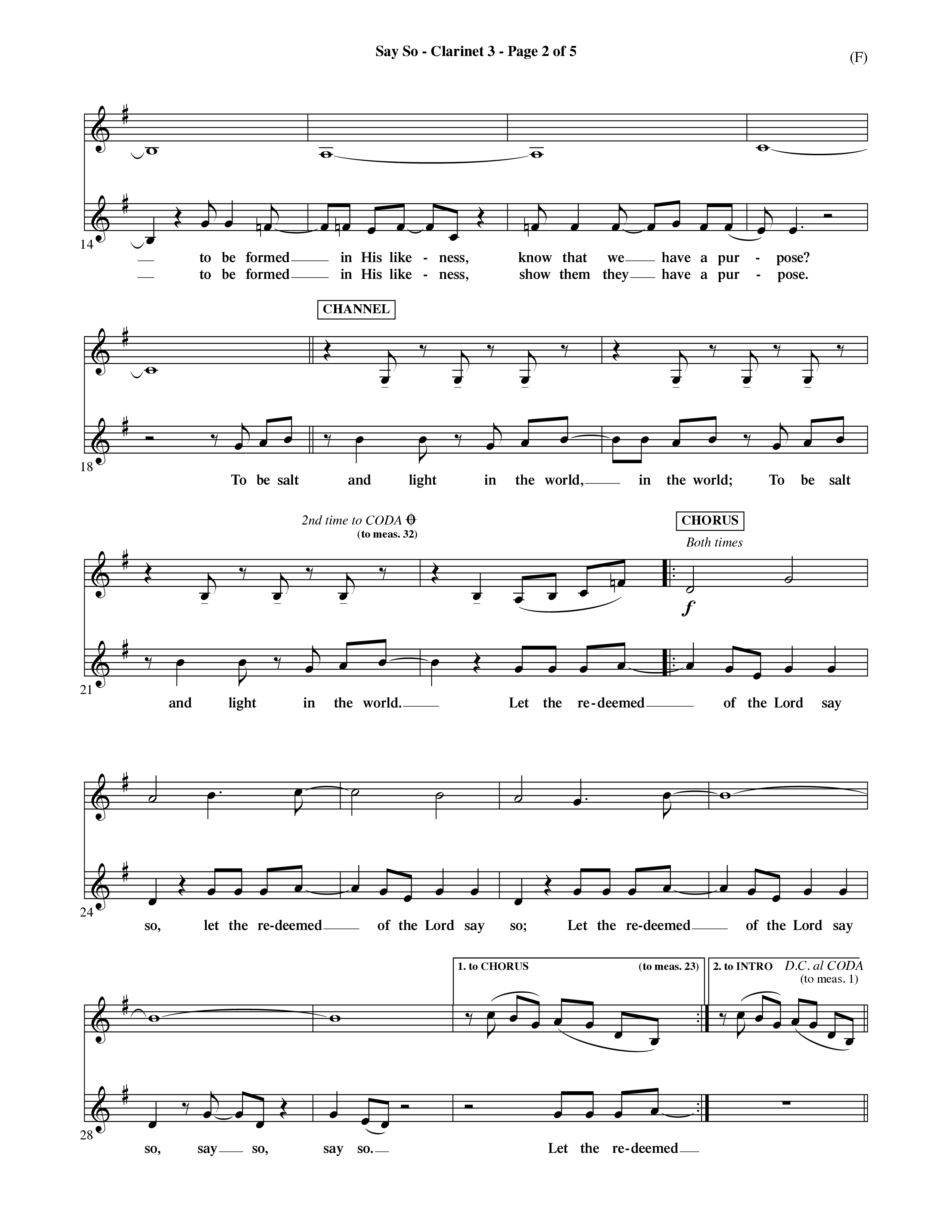 Say So (Choral Anthem SATB) Clarinet 3 (Word Music Choral / Arr. Dave Williamson)