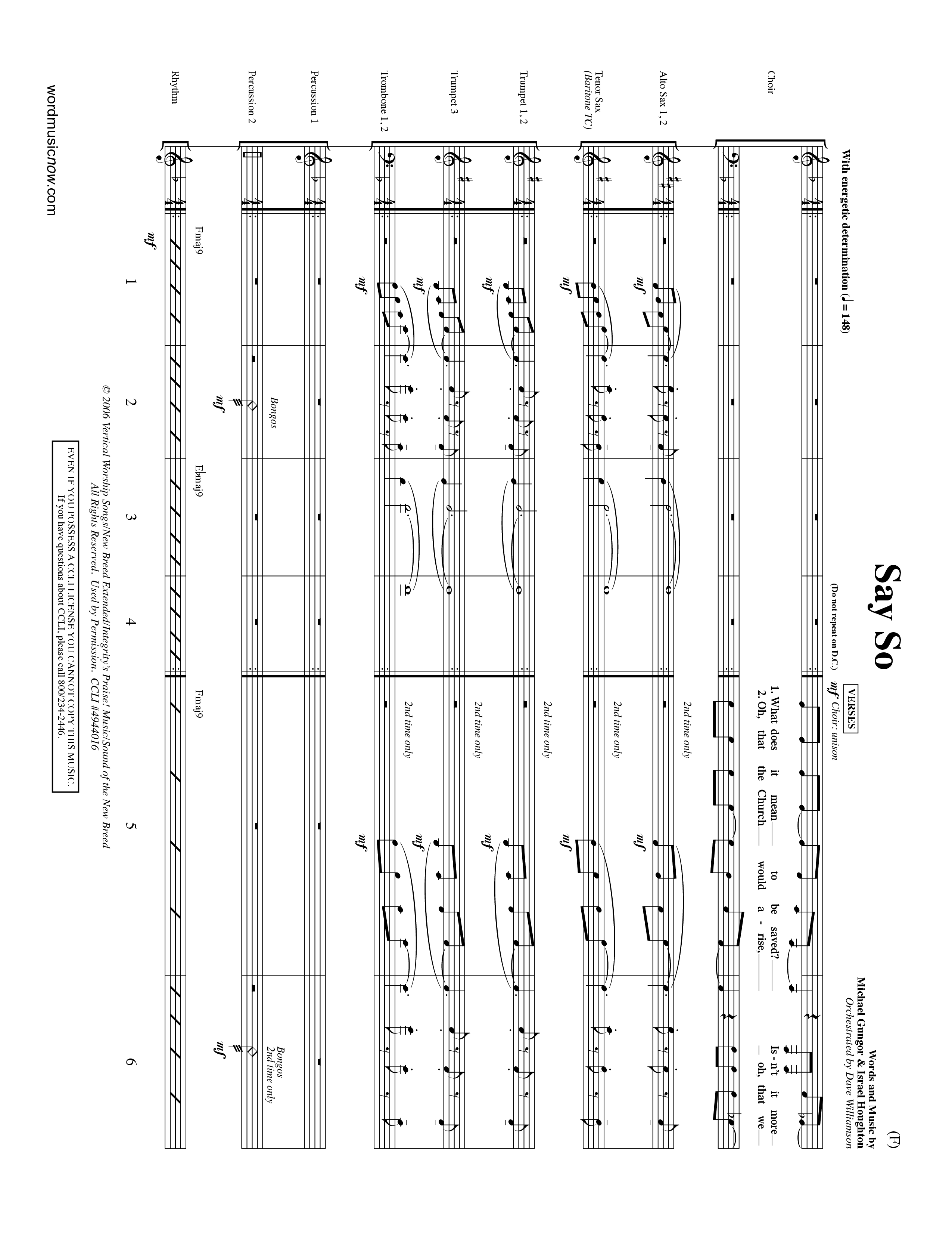 Say So (Choral Anthem SATB) PraiseBand (incl. Brass) (Word Music Choral / Arr. Dave Williamson)