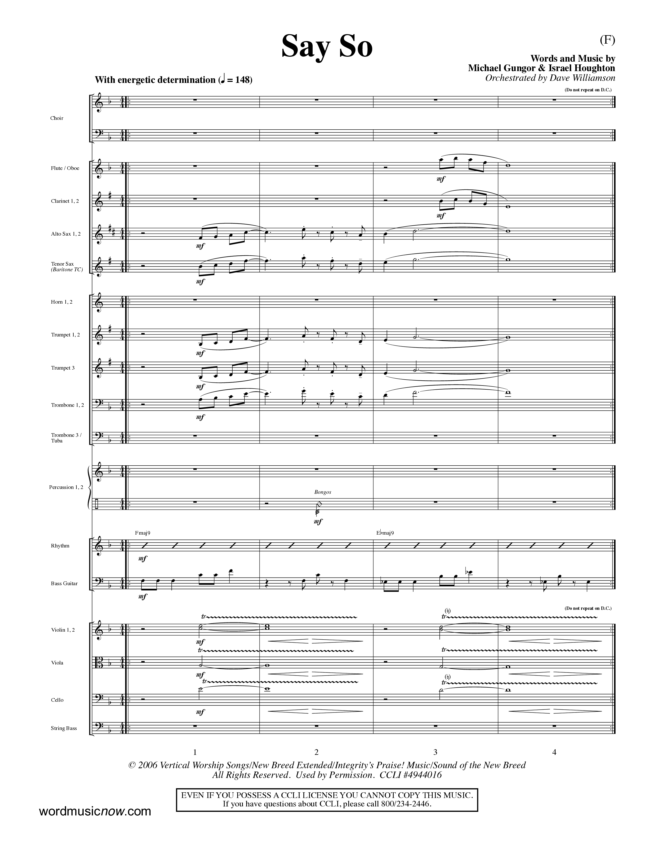 Say So (Choral Anthem SATB) Orchestration (Word Music Choral / Arr. Dave Williamson)