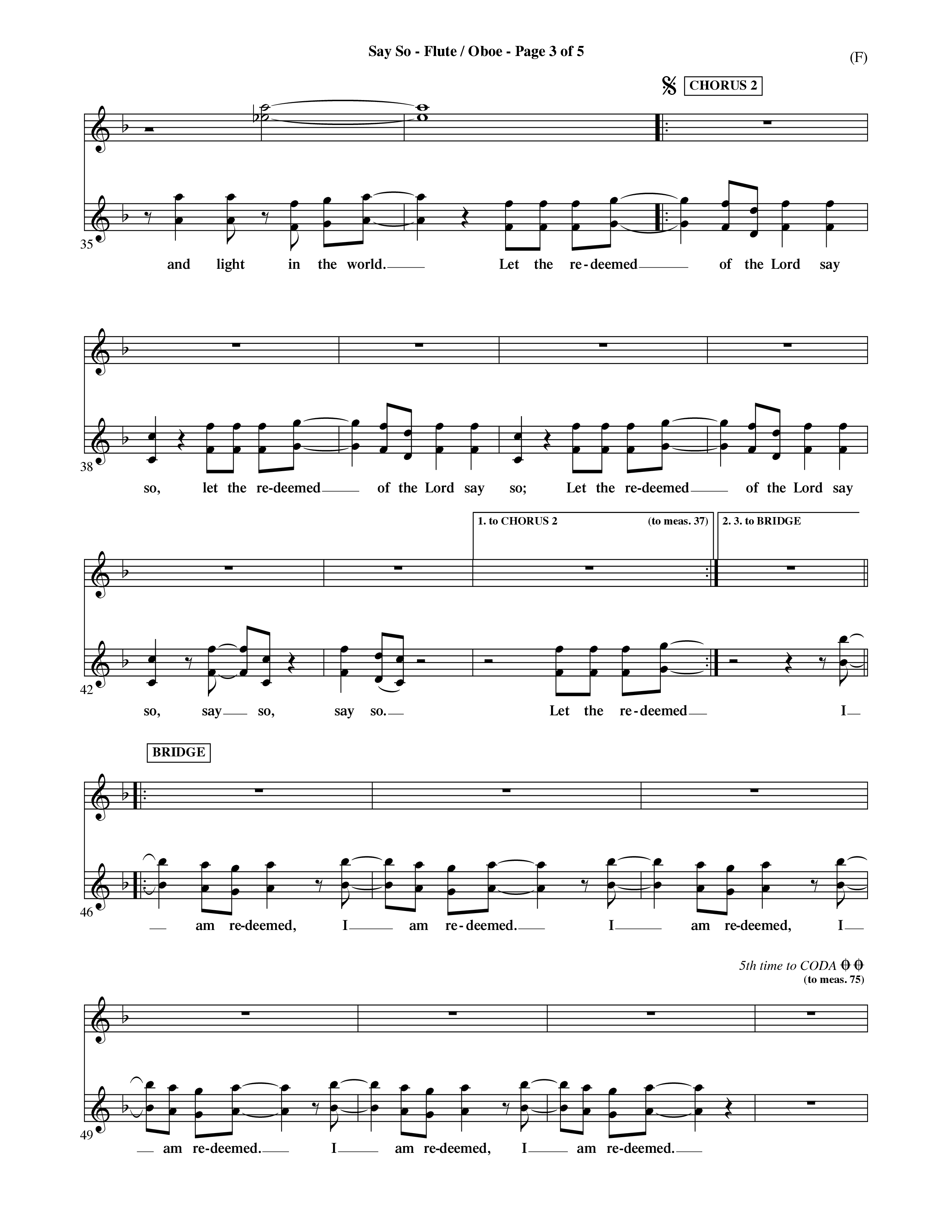 Say So (Choral Anthem SATB) Flute/Oboe (Word Music Choral / Arr. Dave Williamson)