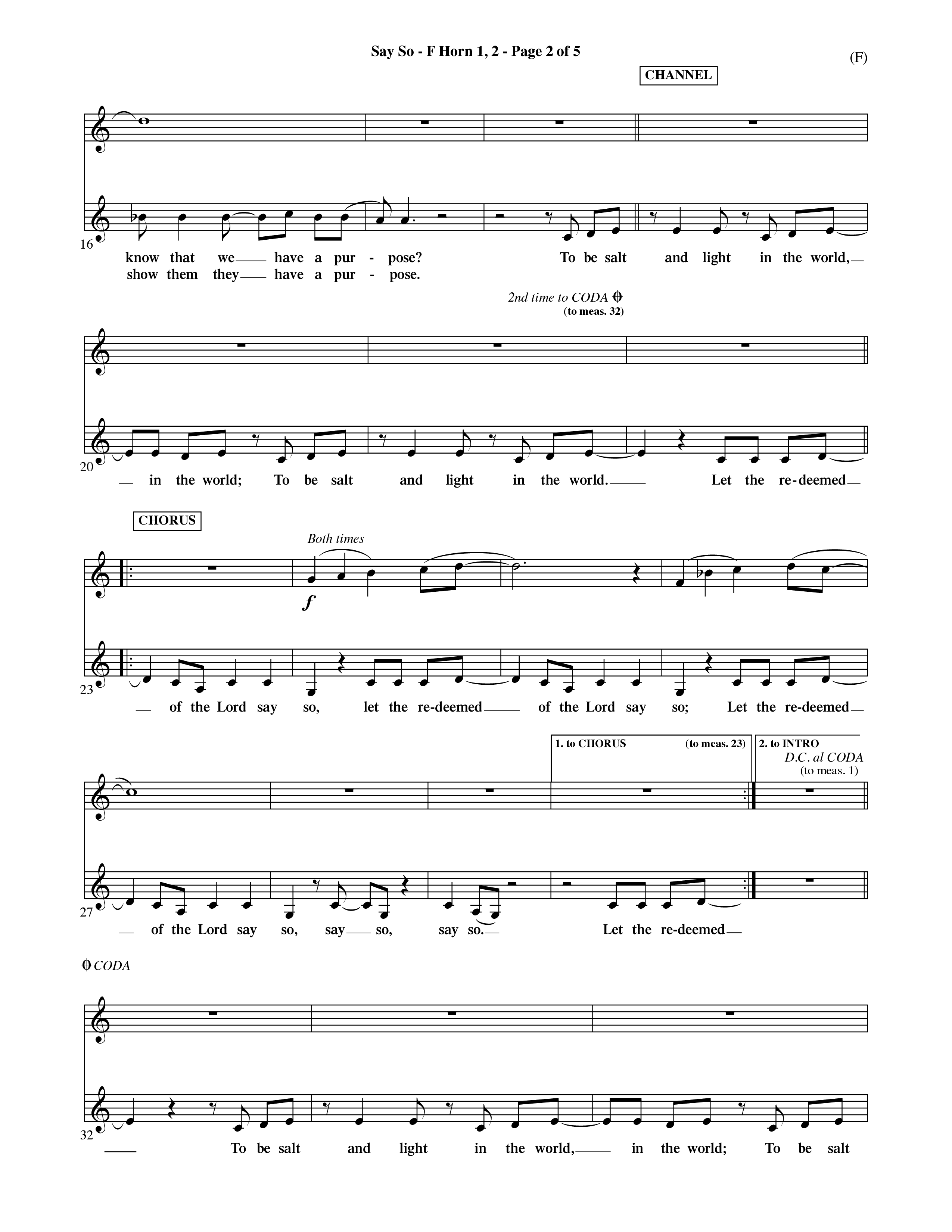 Say So (Choral Anthem SATB) French Horn (Word Music Choral / Arr. Dave Williamson)