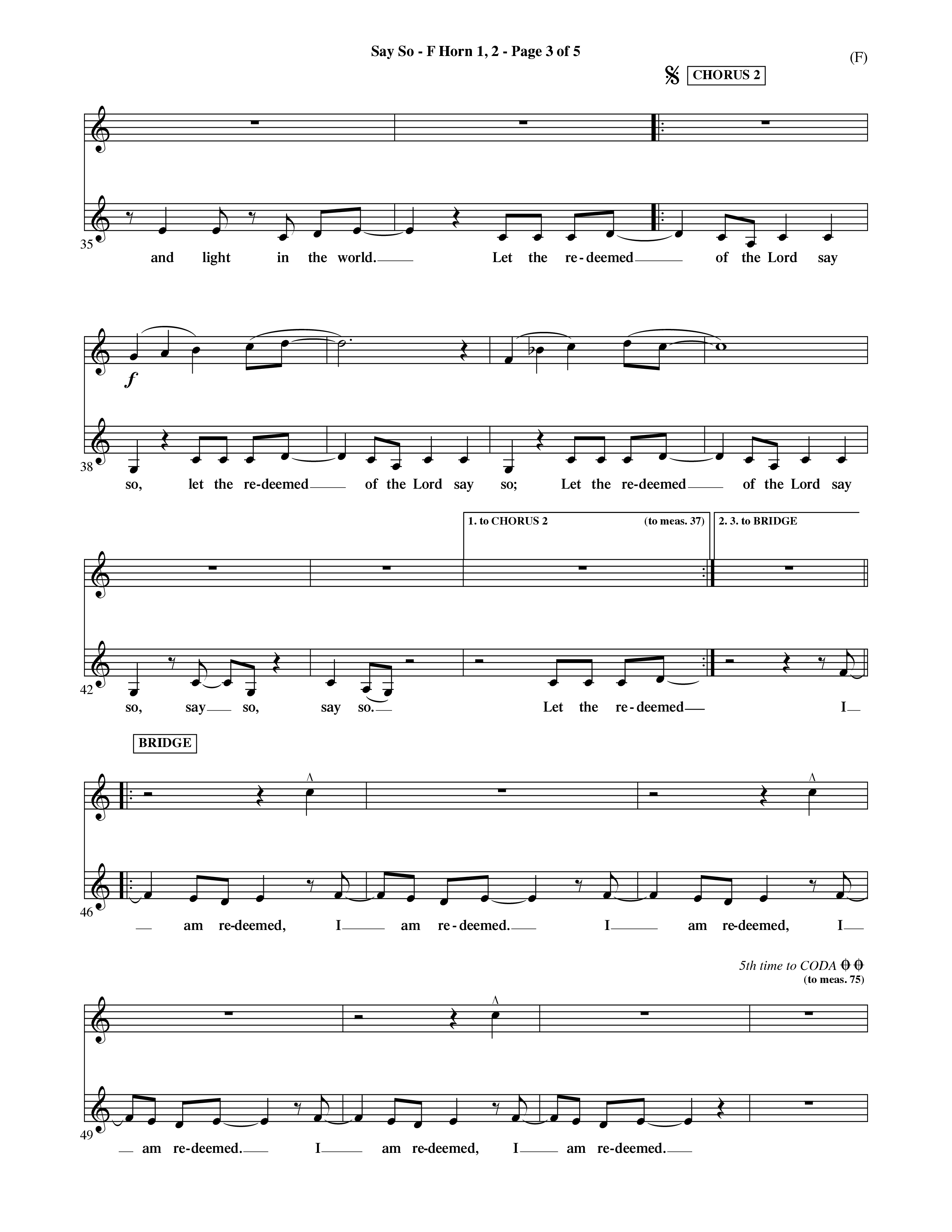 Say So (Choral Anthem SATB) French Horn (Word Music Choral / Arr. Dave Williamson)