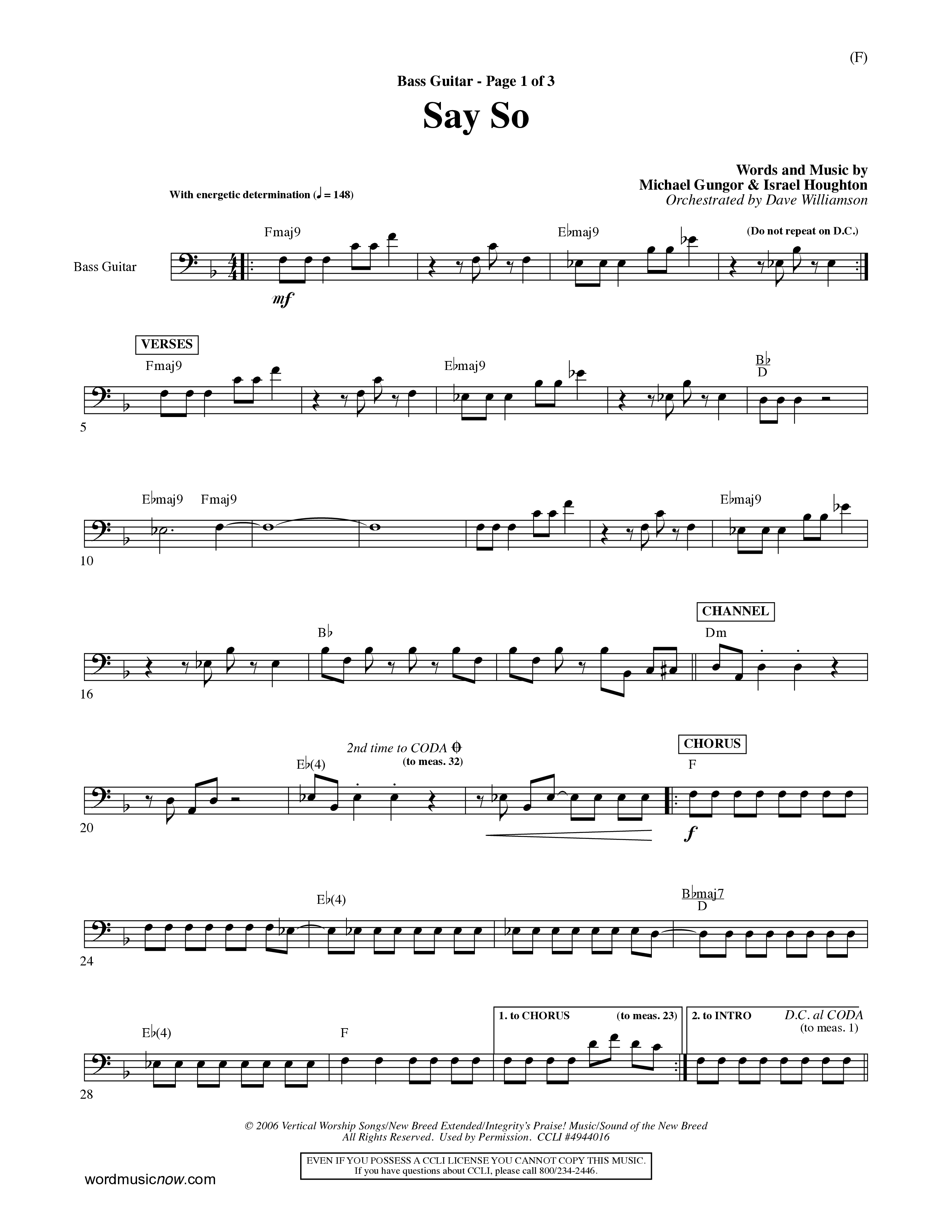 Say So (Choral Anthem SATB) Guitar (Word Music Choral / Arr. Dave Williamson)