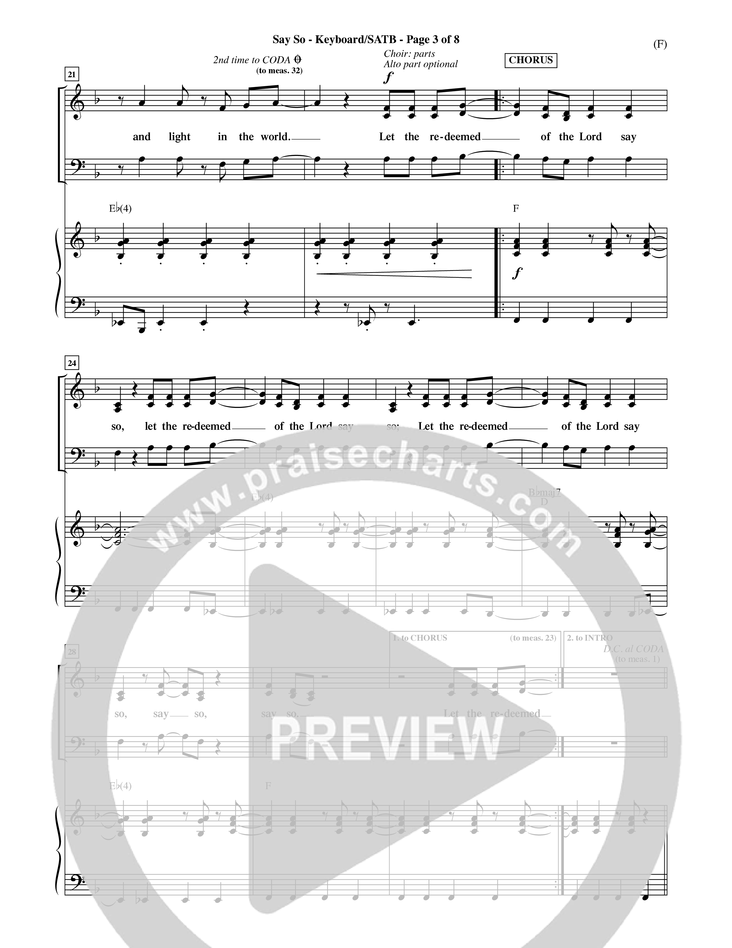 Say So (Choral Anthem SATB) Keyboard/Vocal (SATB) (Word Music Choral / Arr. Dave Williamson)