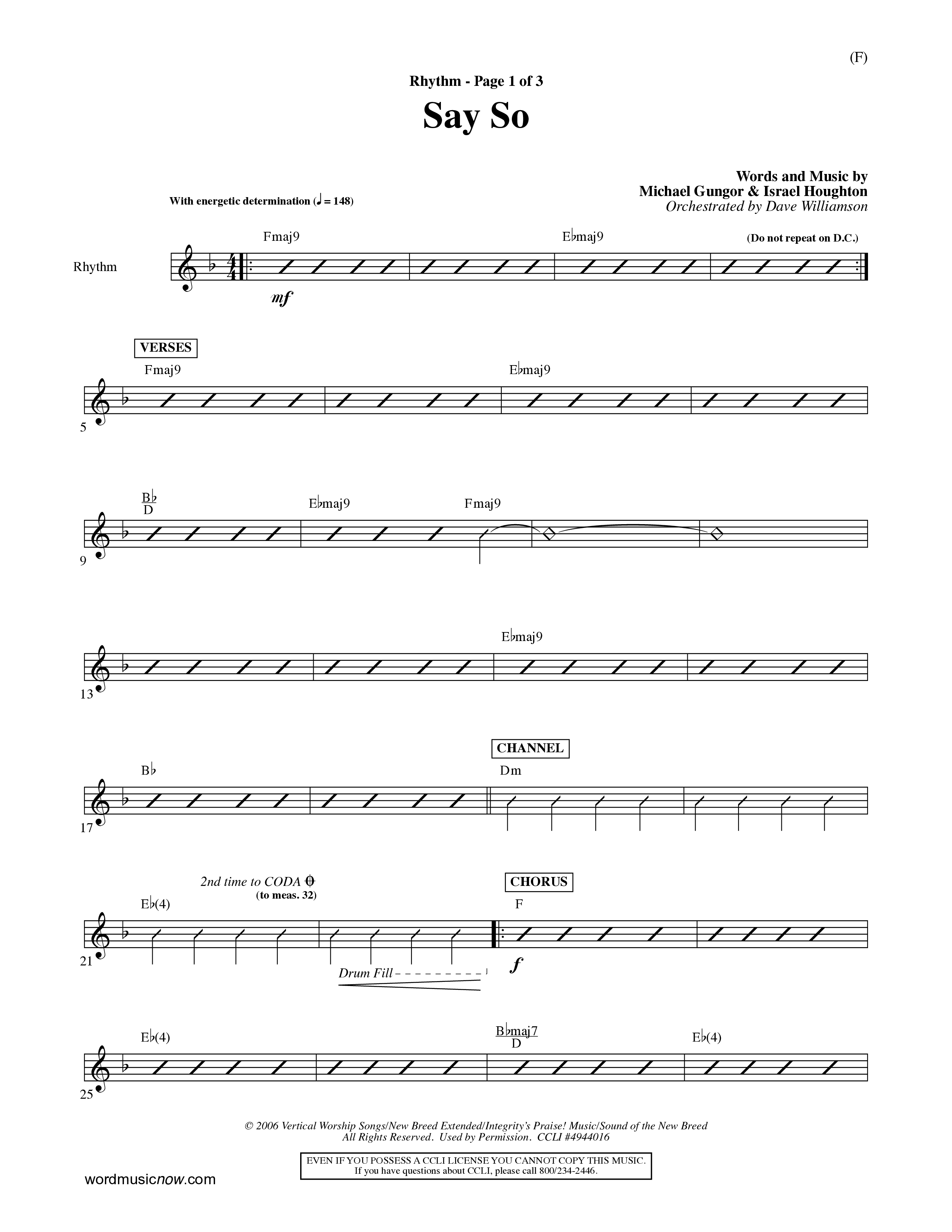 Say So (Choral Anthem SATB) Rhythm Chart (Word Music Choral / Arr. Dave Williamson)