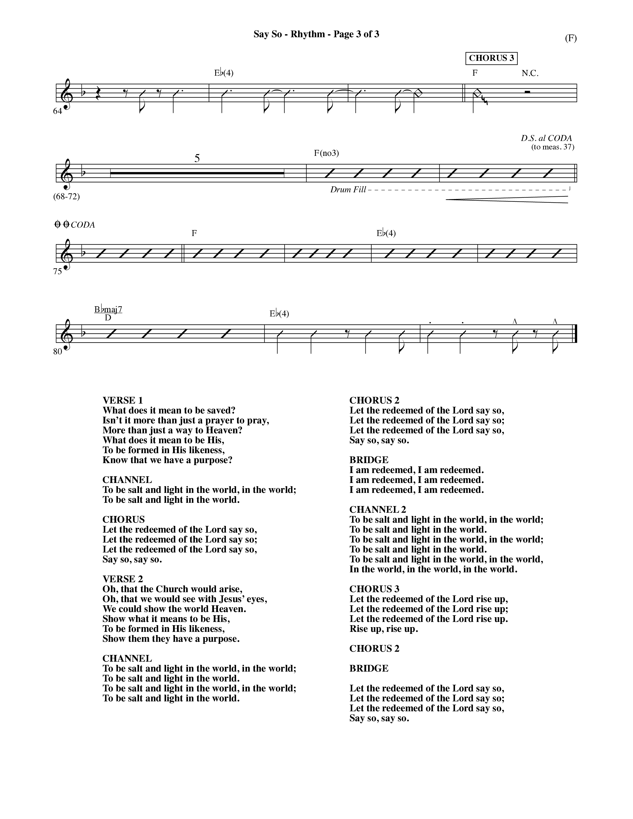 Say So (Choral Anthem SATB) Rhythm Chart (Word Music Choral / Arr. Dave Williamson)