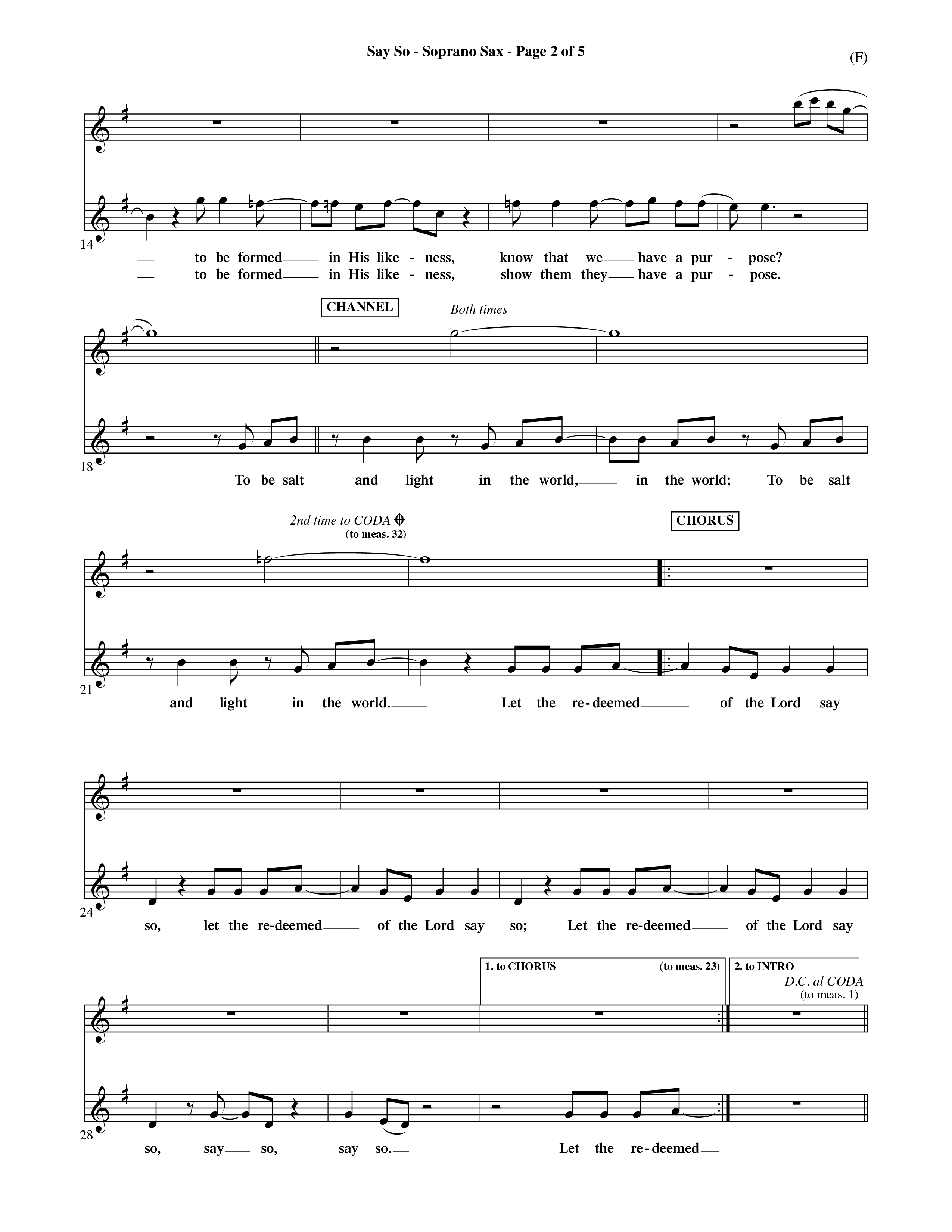 Say So (Choral Anthem SATB) Saxophone (Word Music Choral / Arr. Dave Williamson)