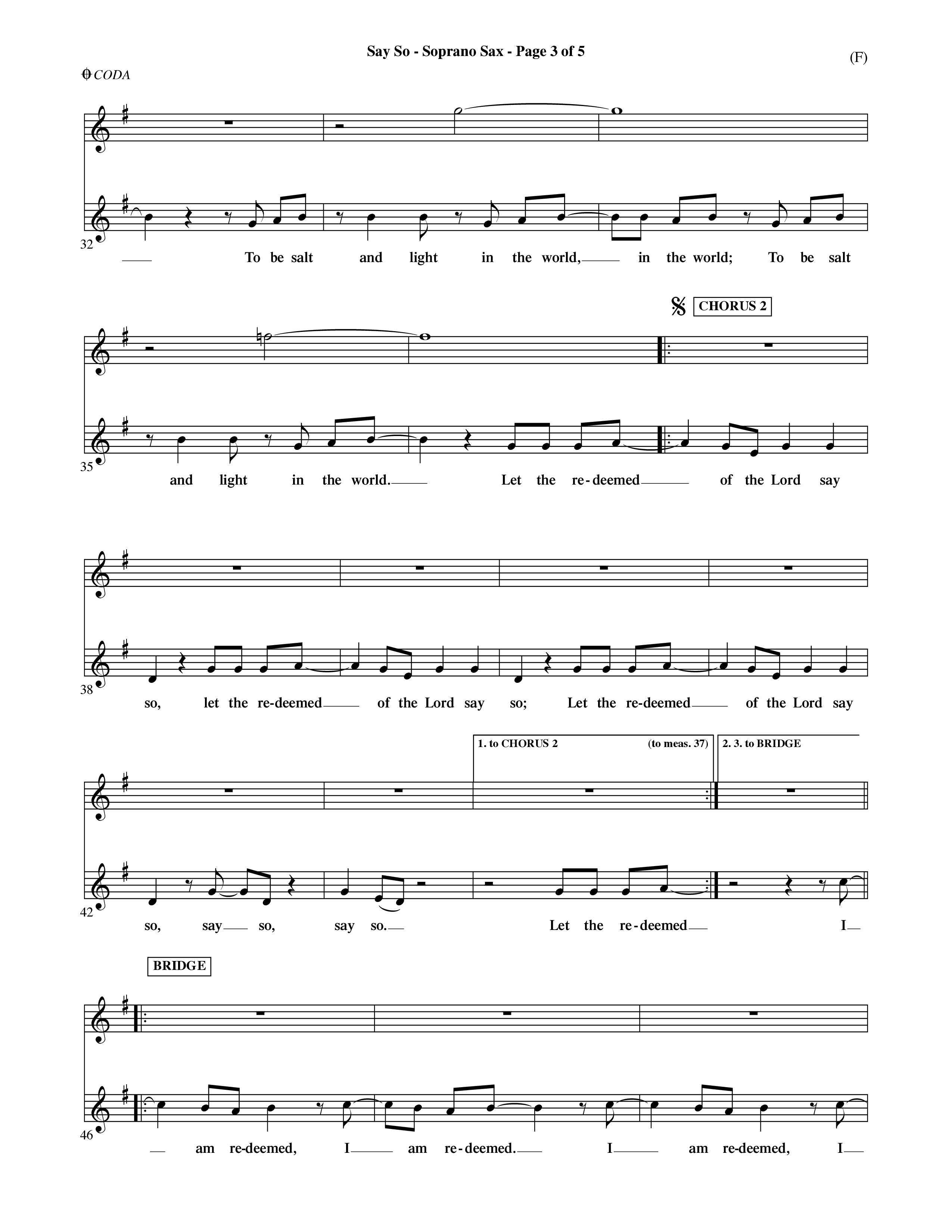 Say So (Choral Anthem SATB) Saxophone (Word Music Choral / Arr. Dave Williamson)